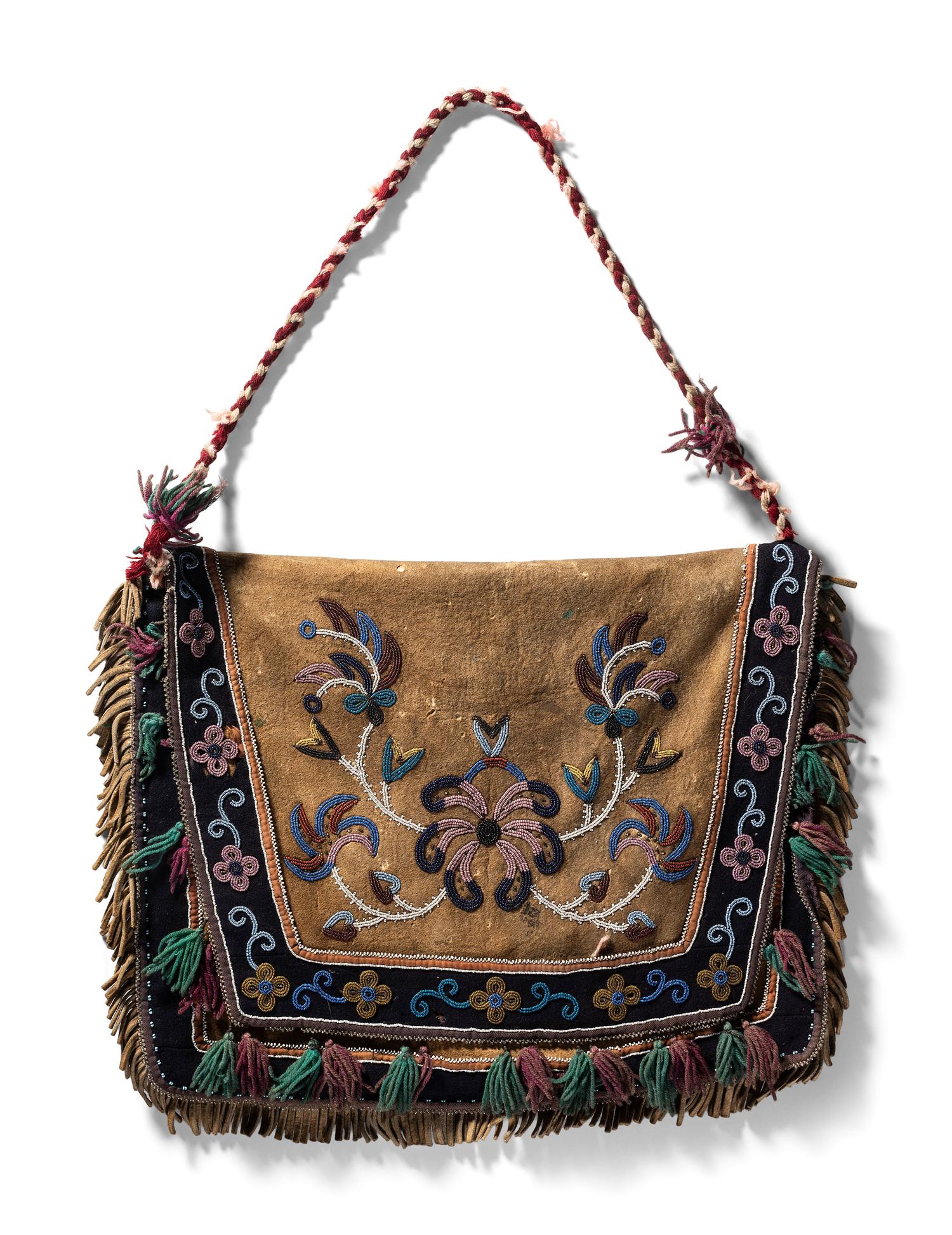 Metis Beaded Smoke Tanned Moose Hide Sled Bag