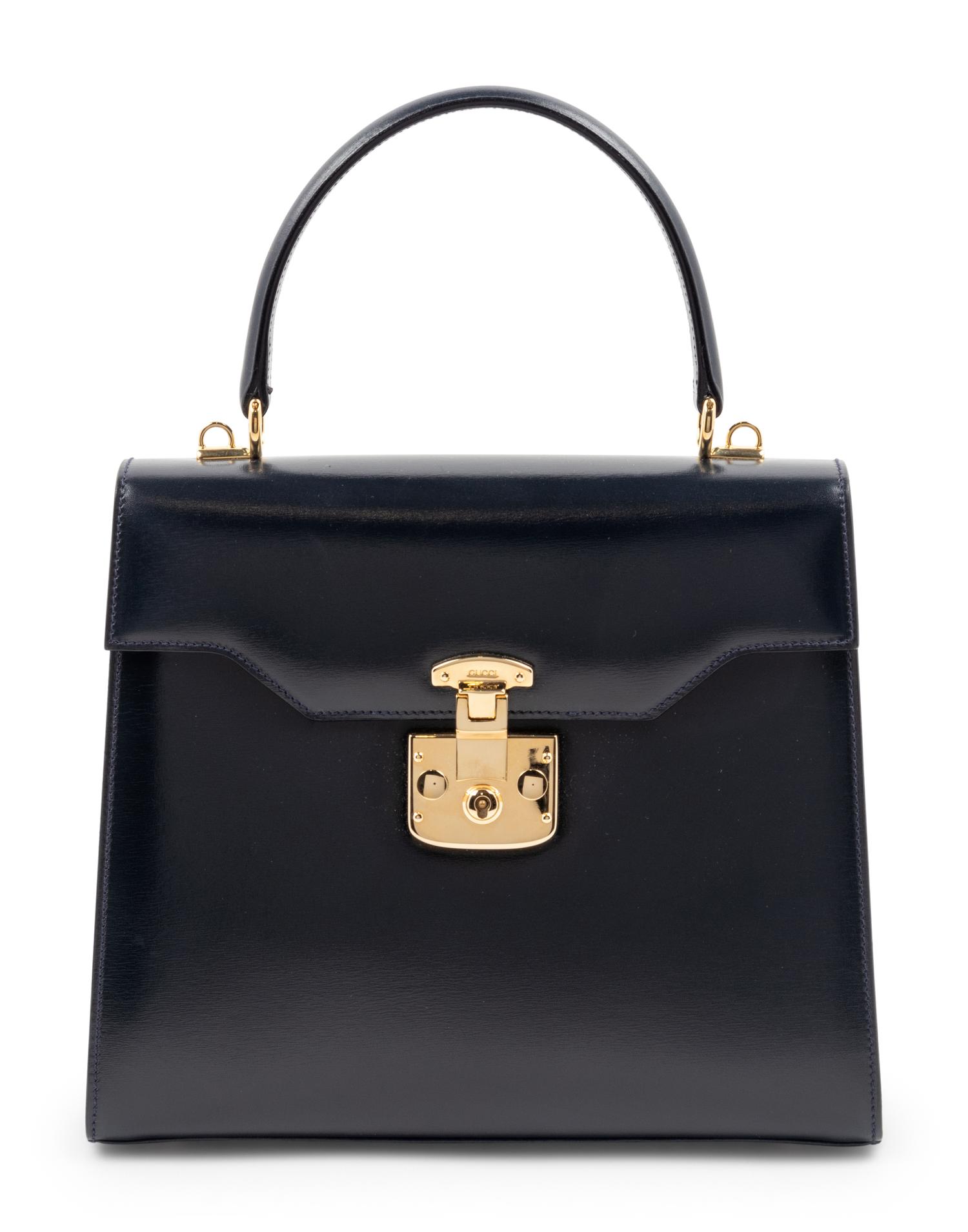 Gucci Navy Leather Front Lock Handbag
