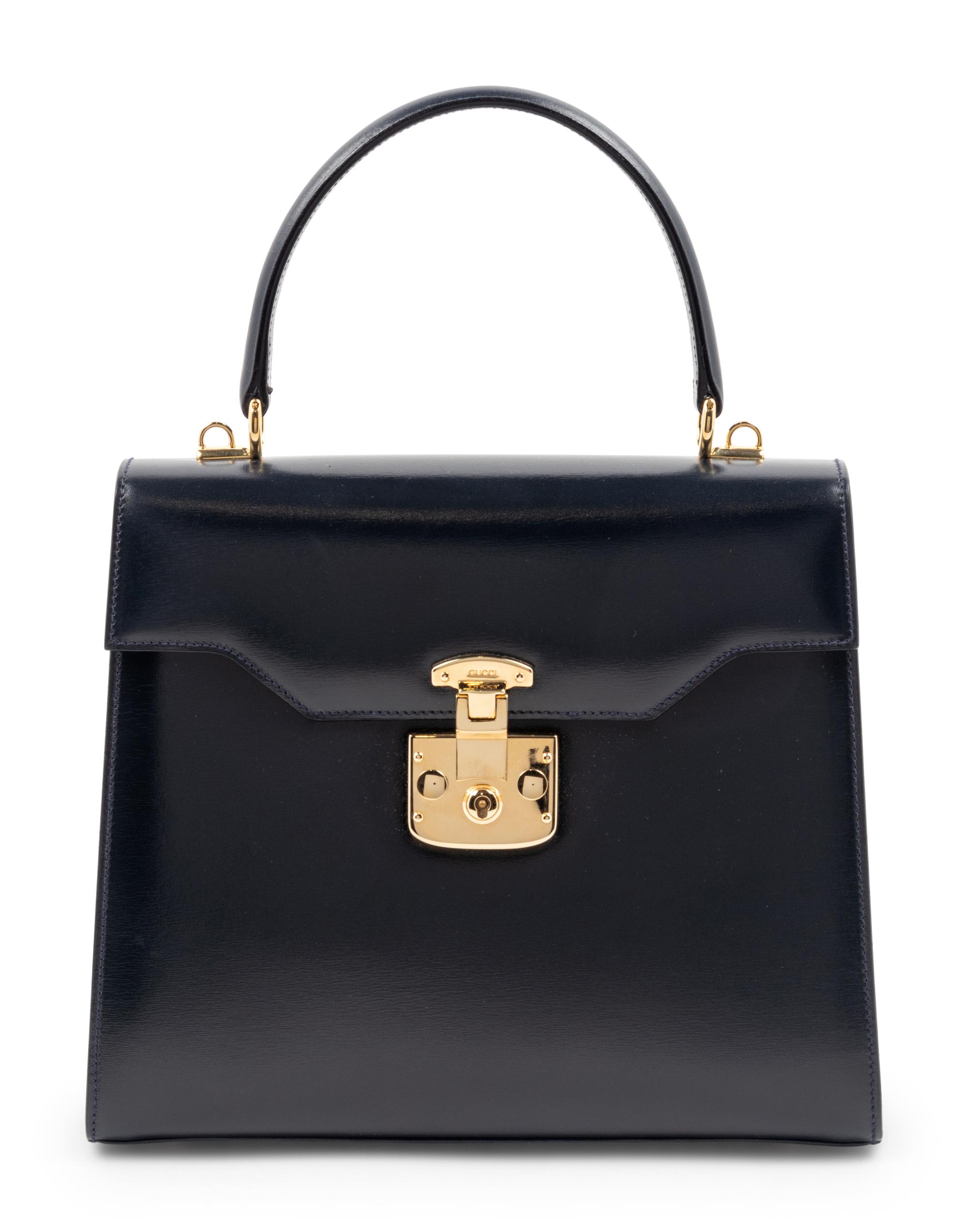 Gucci Navy Leather Front Lock Handbag