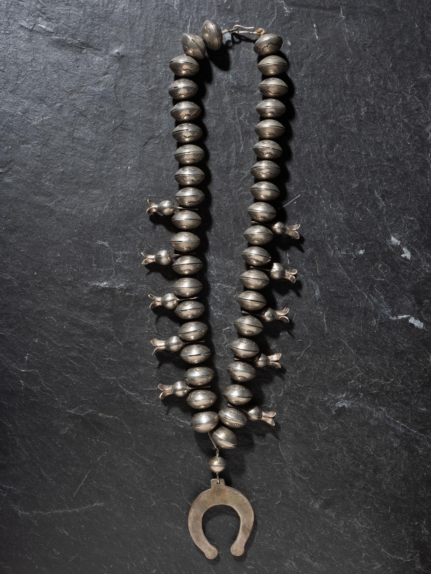 Navajo Large Silver Squash Blossom Necklace