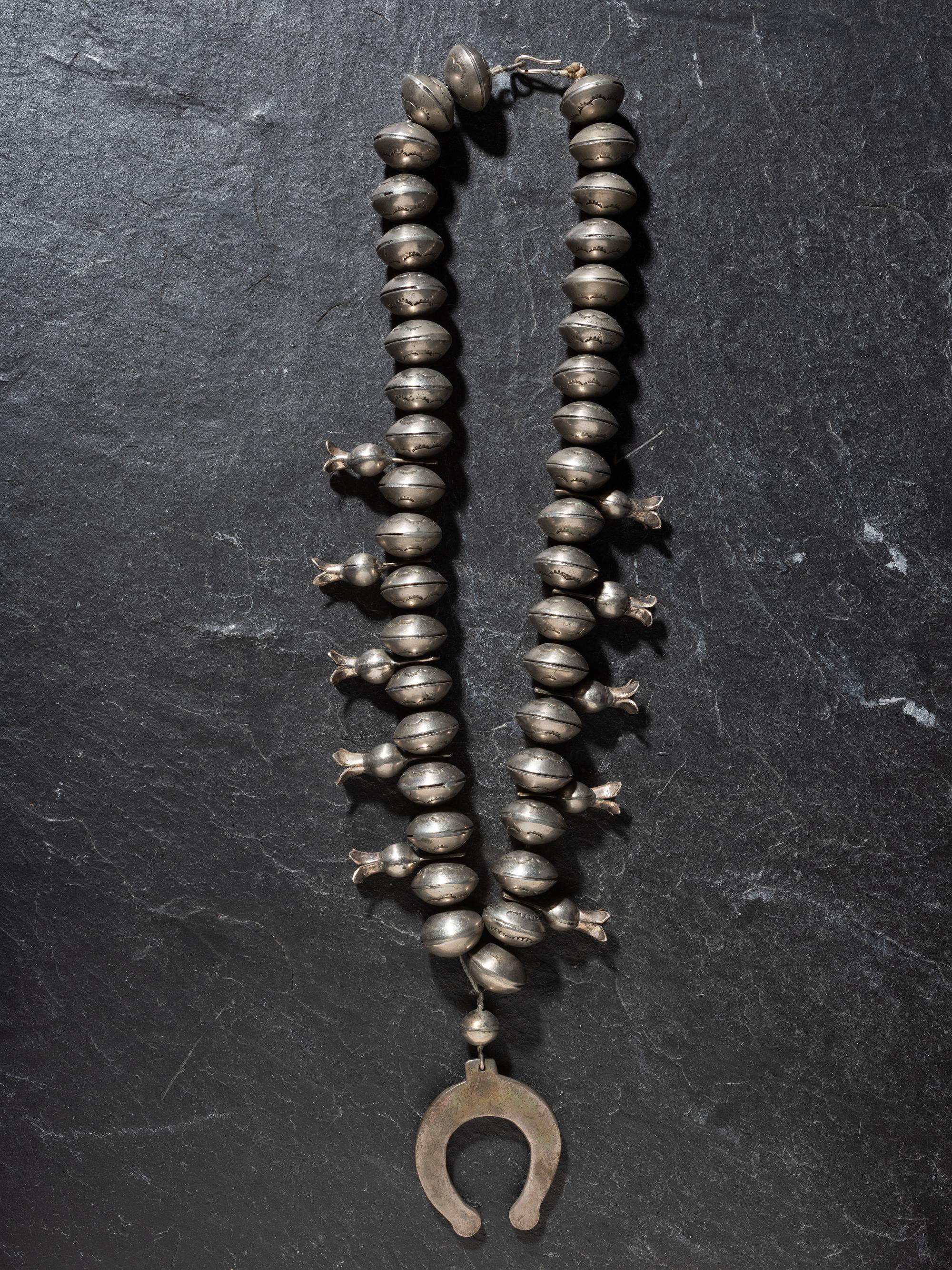Navajo Large Silver Squash Blossom Necklace