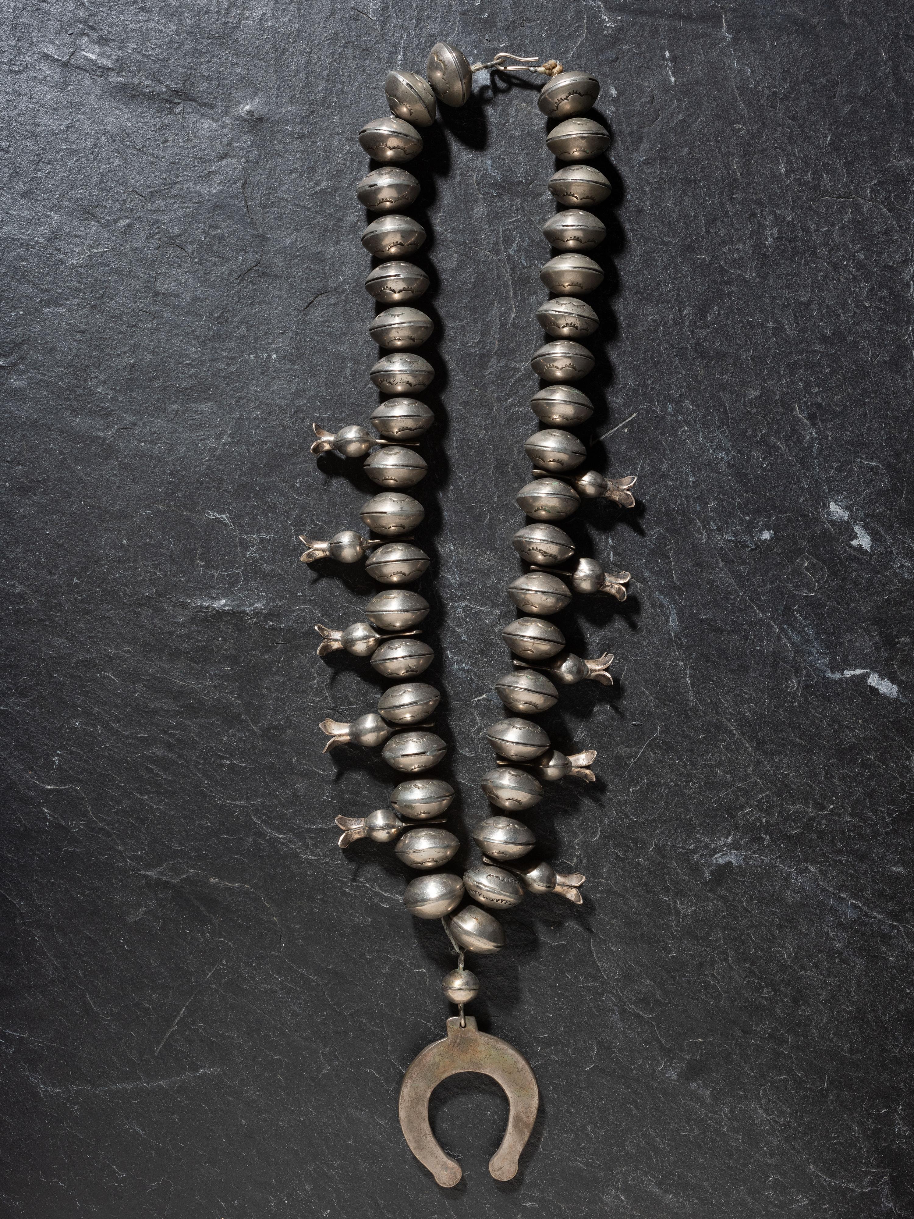 Navajo Large Silver Squash Blossom Necklace