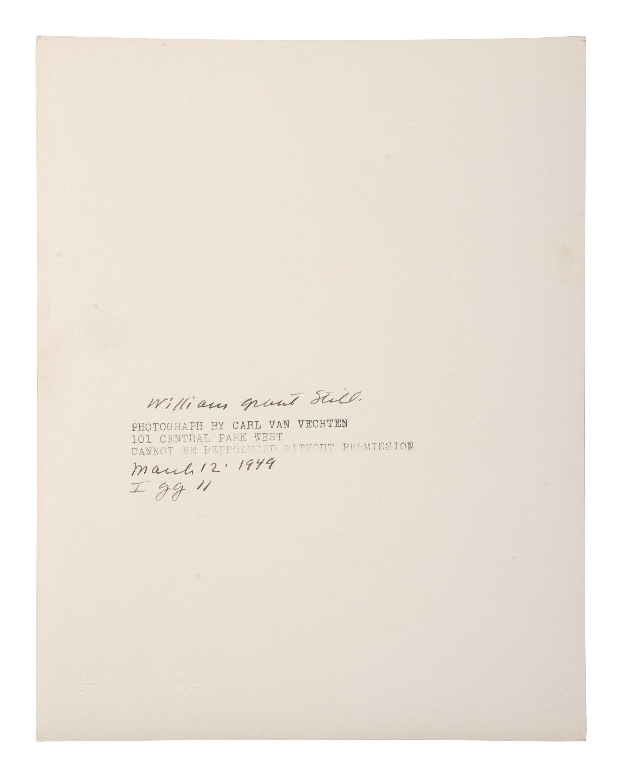 [PHOTOGRAPHY]. VAN VECHTEN, Carl (1880-1964), photographer. Portrait of composer William Grant Still Jr. (1895-1978).