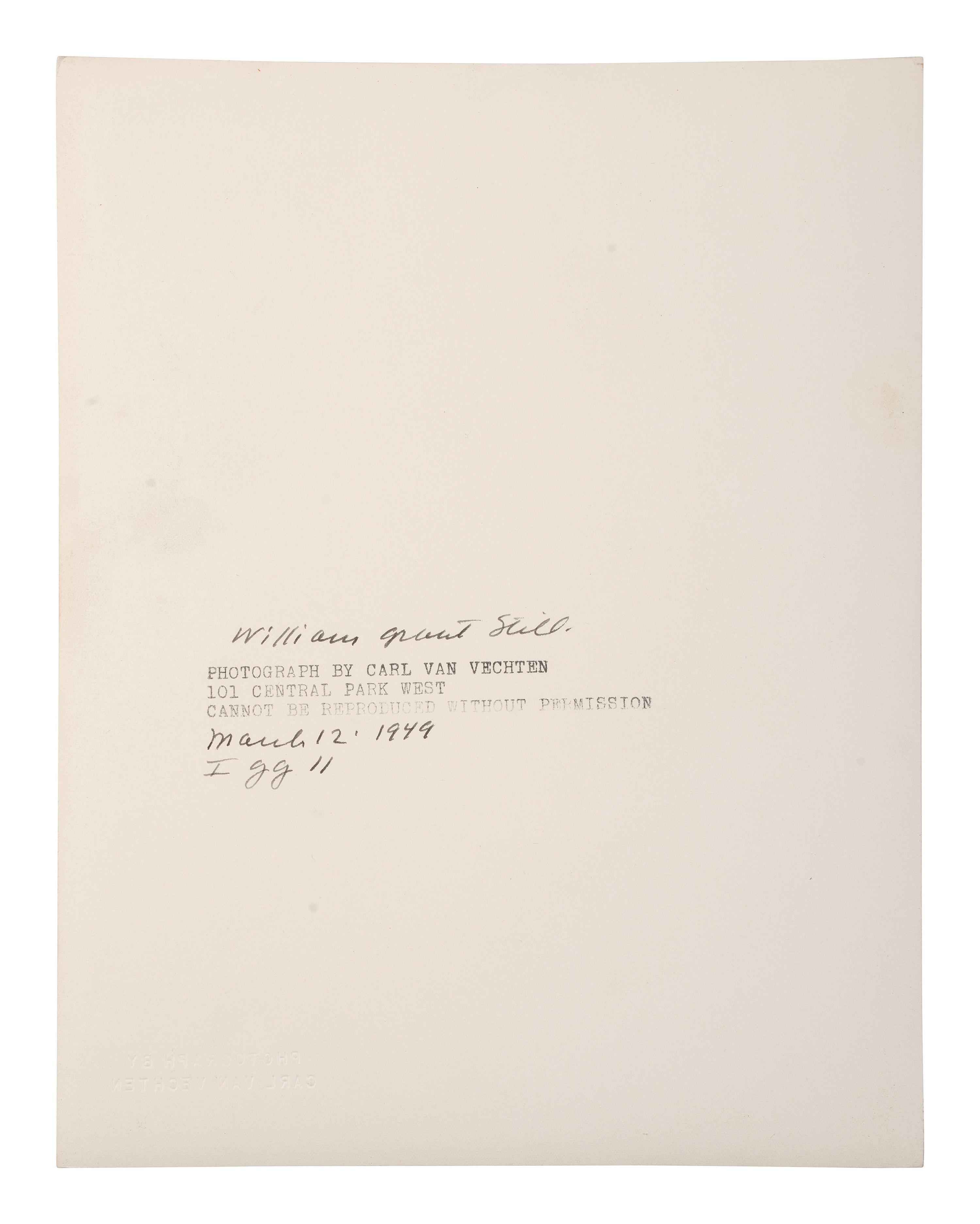 [PHOTOGRAPHY]. VAN VECHTEN, Carl (1880-1964), photographer. Portrait of composer William Grant Still Jr. (1895-1978).