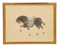 A Group of Four Chinese Gilt Framed Watercolors of Horses