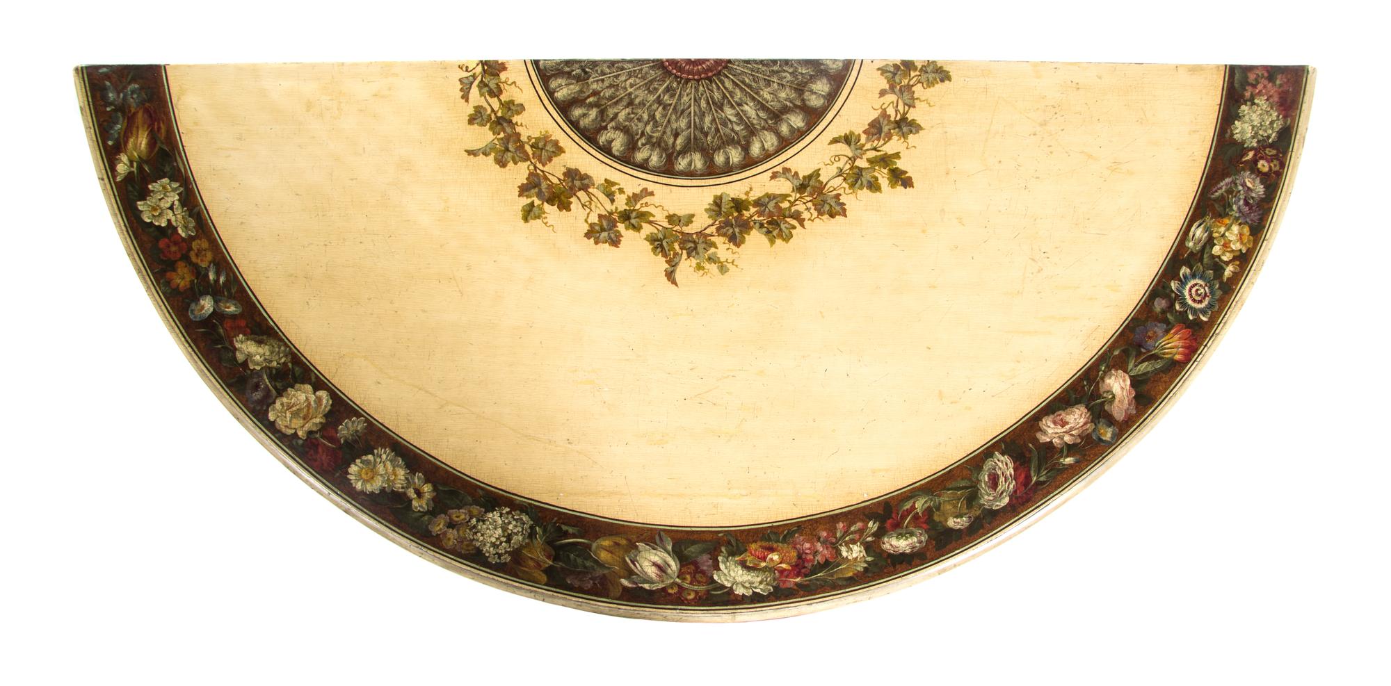A George III Polychrome and Giltwood Pier Table, LATE 18TH CENTURY, IN THE MANNER OF GEORGE BROOKSHAW, Height 35 1/2 x width 48 x depth — LATE 18TH CENTURY, IN THE MANNER OF GEORGE BROOKSHAW,