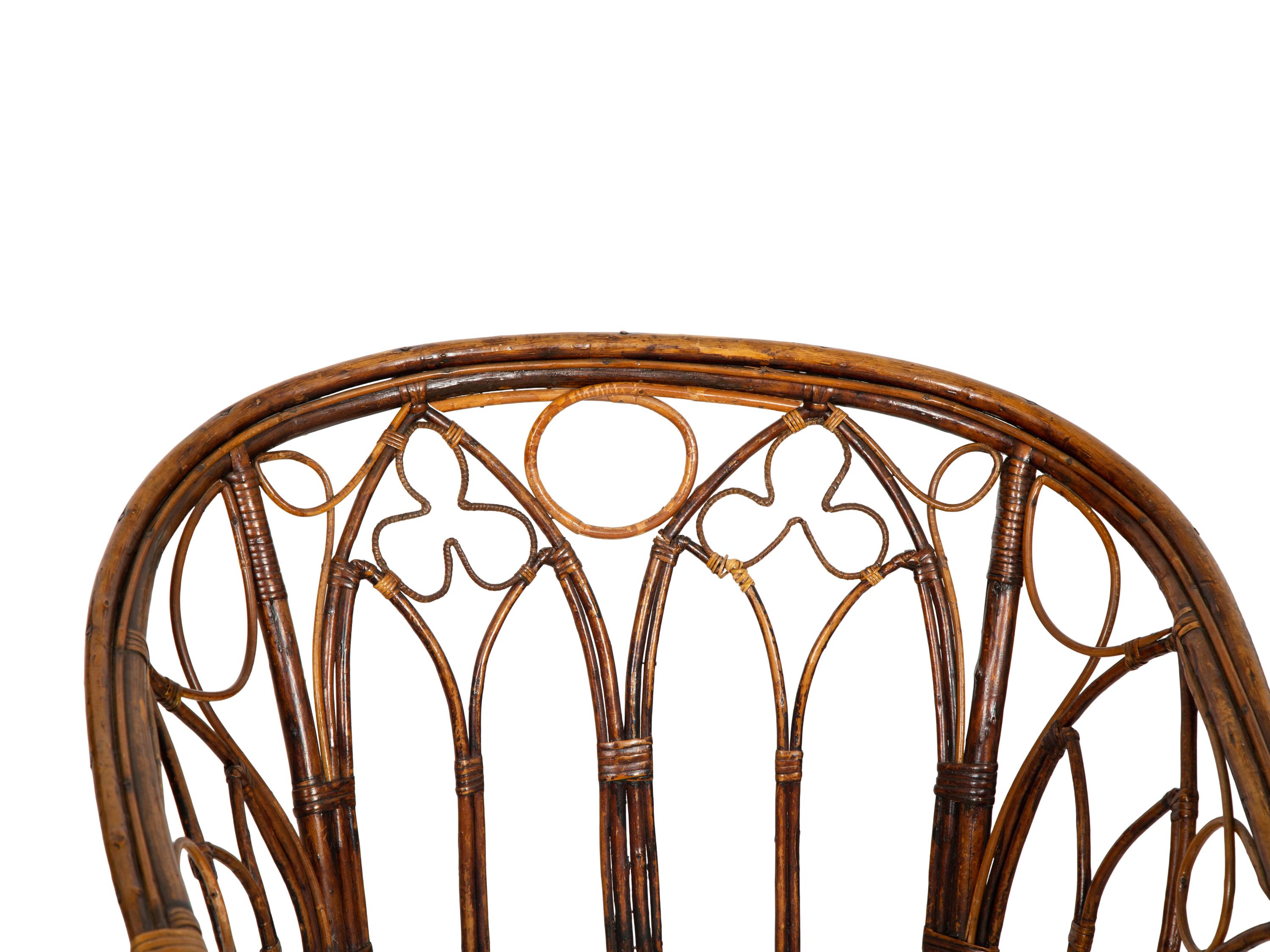 A Gothic Design Rattan Settee and Pair of Armchairs