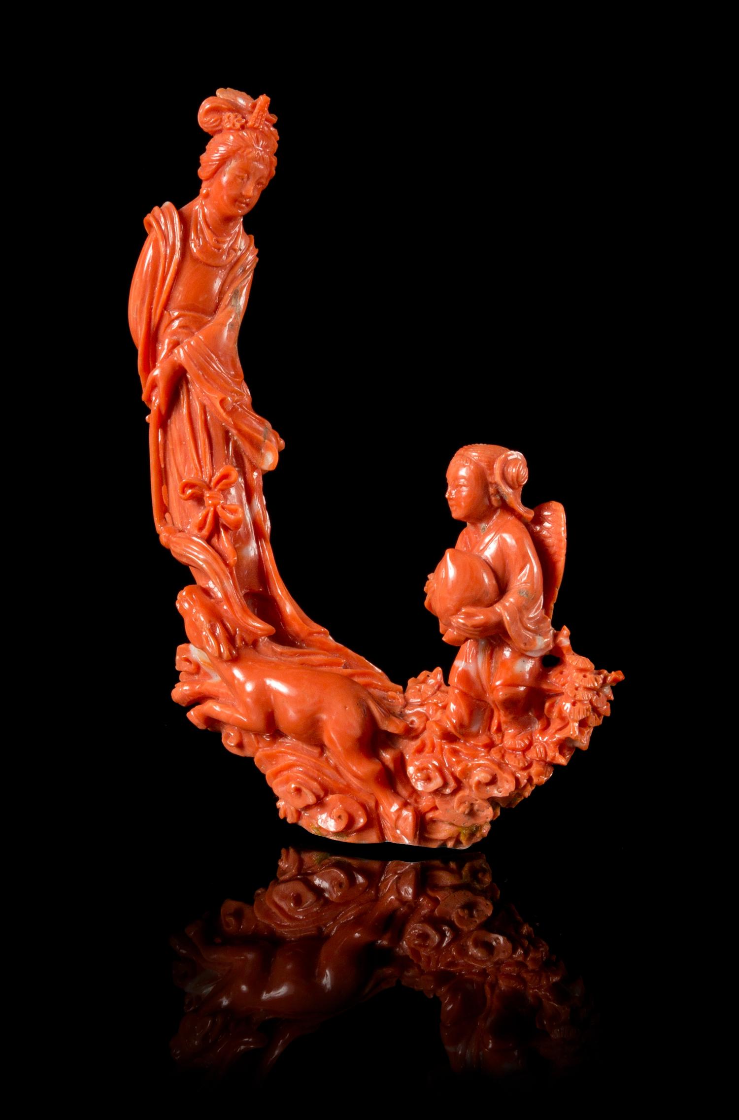 A Carved Red Coral Figural Group Height 5 1/2 inches. — LATE 19TH/20TH CENTURY