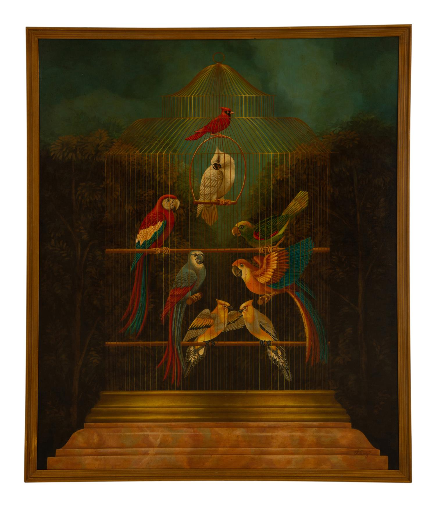 Tropical Birds in a Cage
