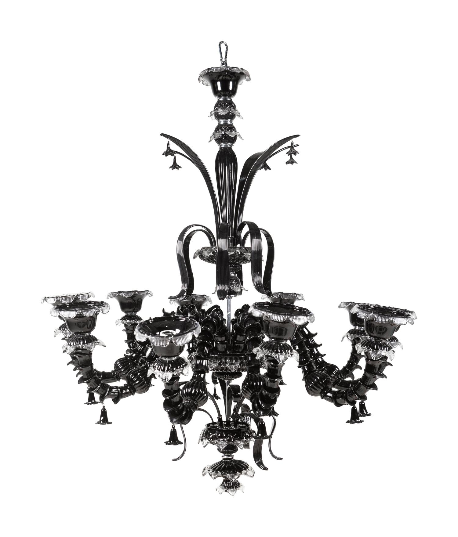A Black Murano Glass Ten-Light Chandelier