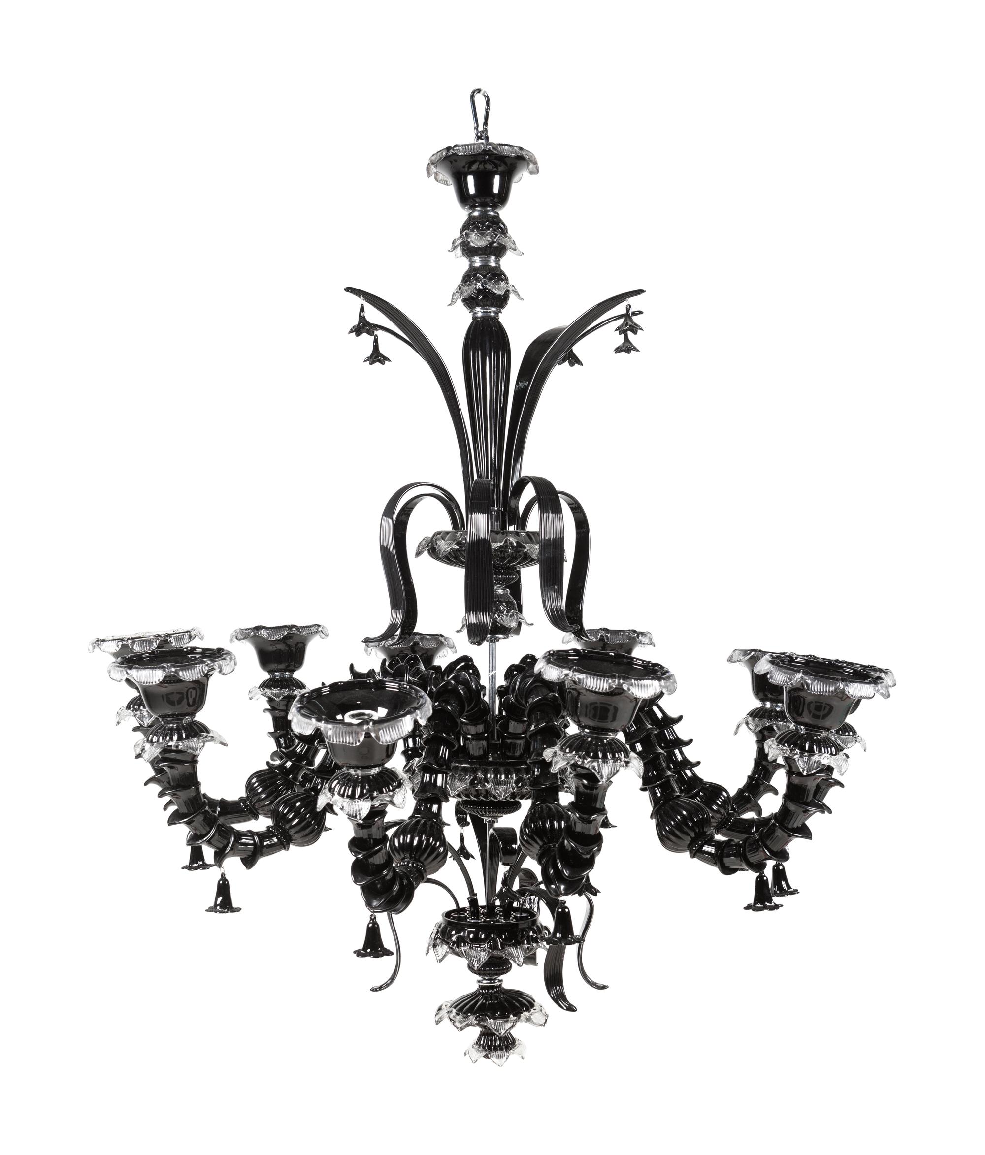 A Black Murano Glass Ten-Light Chandelier