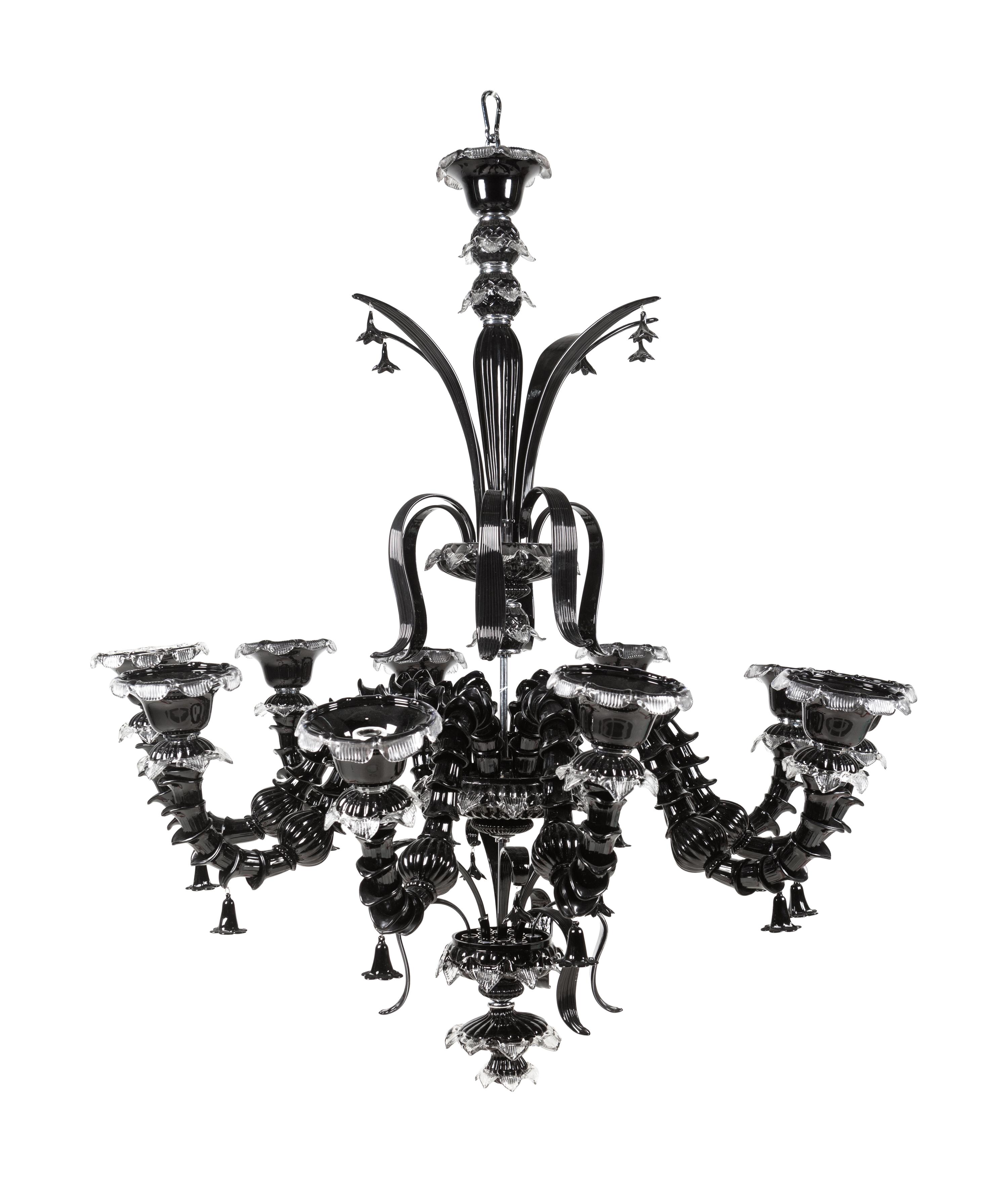 A Black Murano Glass Ten-Light Chandelier
