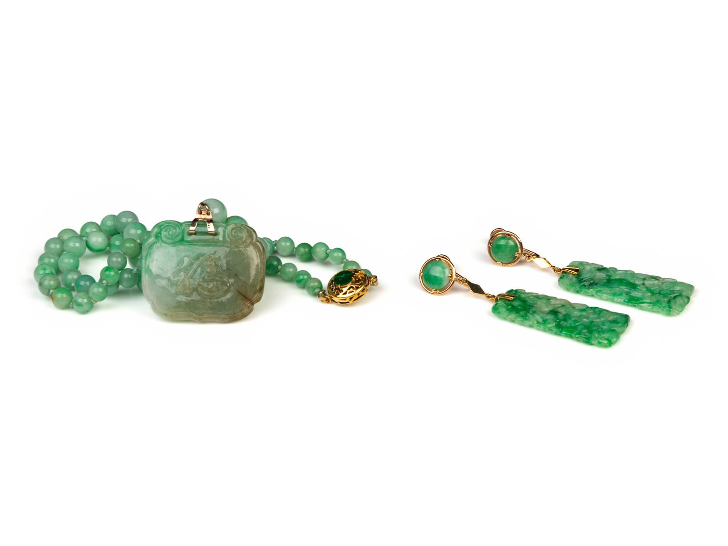 Three Chinese Apple Green Jadeite Jewelry