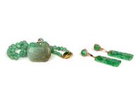 Three Chinese Apple Green Jadeite Jewelry