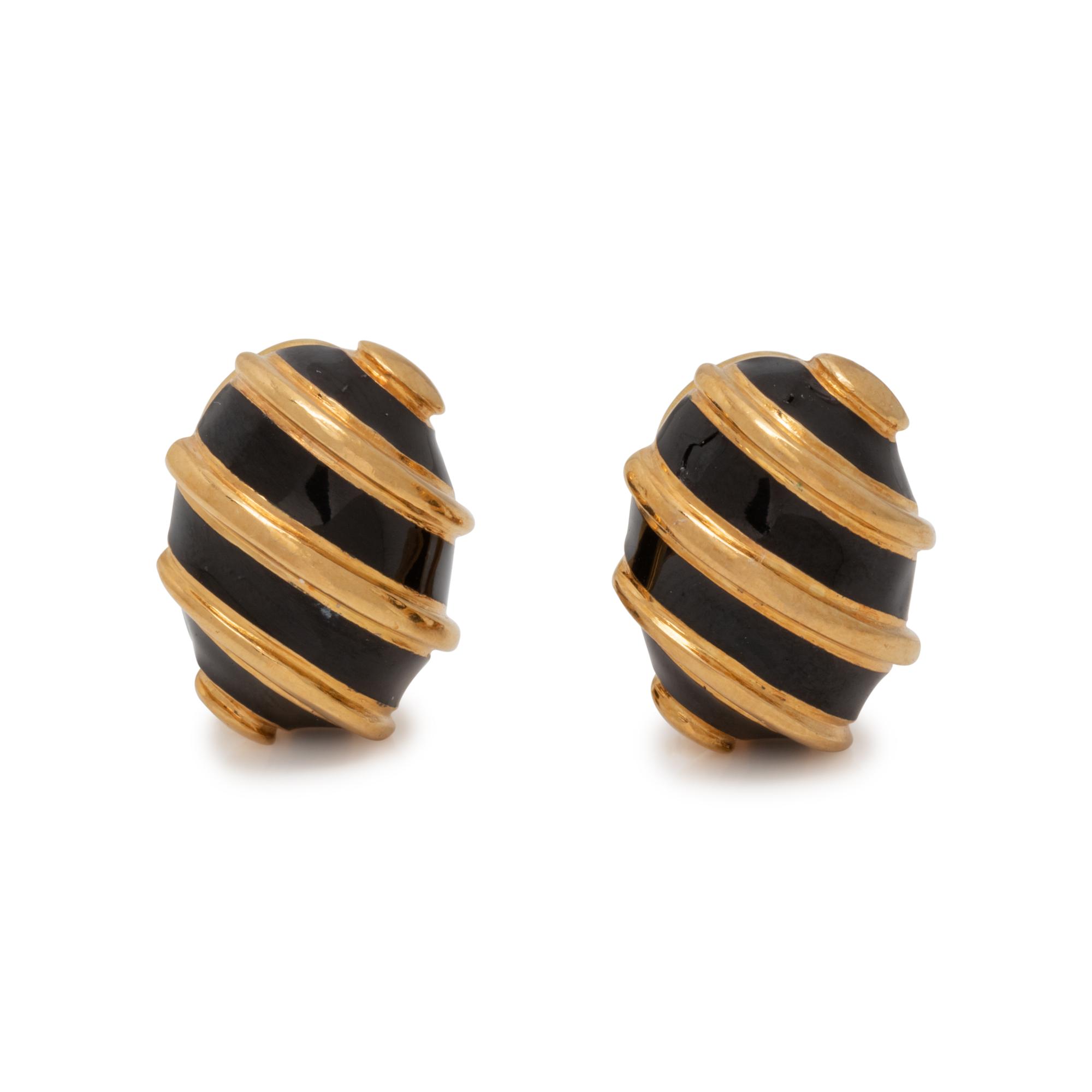 TIFFANY & CO., SCHLUMBERGER, YELLOW GOLD AND ENAMEL 'OLIVE' EARCLIPS