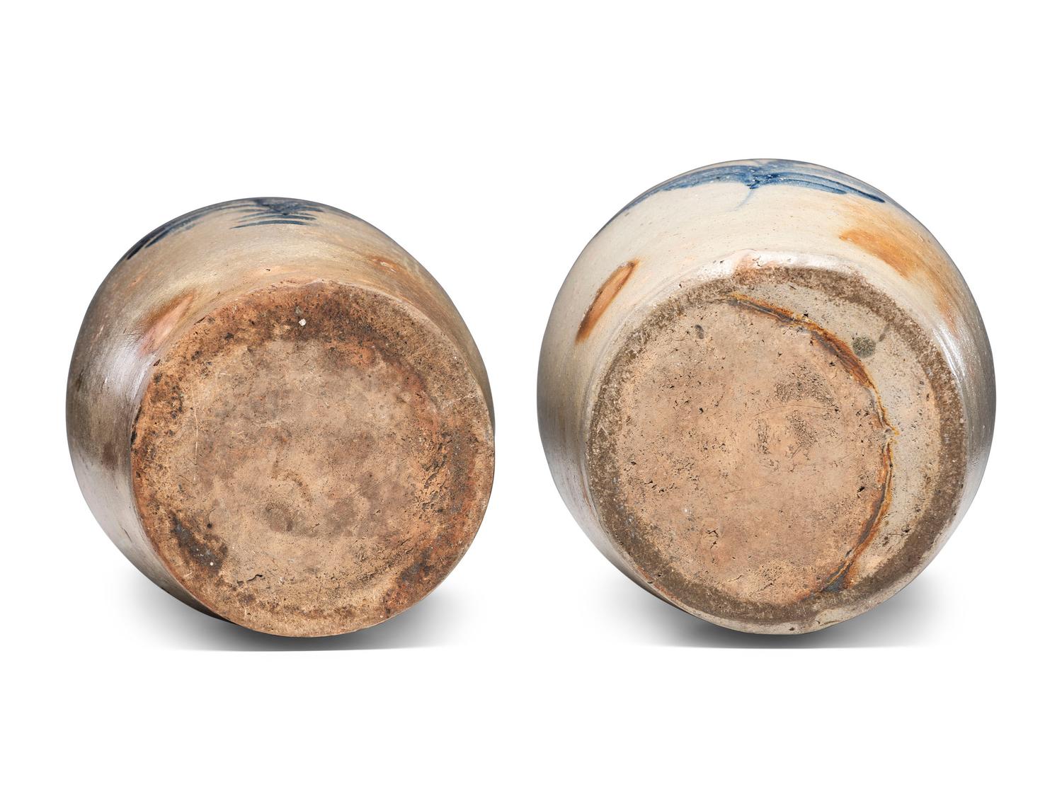 Two Four-Gallon Cobalt Decorated Stoneware Crocks