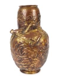 A Large Bretby Pottery Golden Dragon Vase — LATE 19TH CENTURY