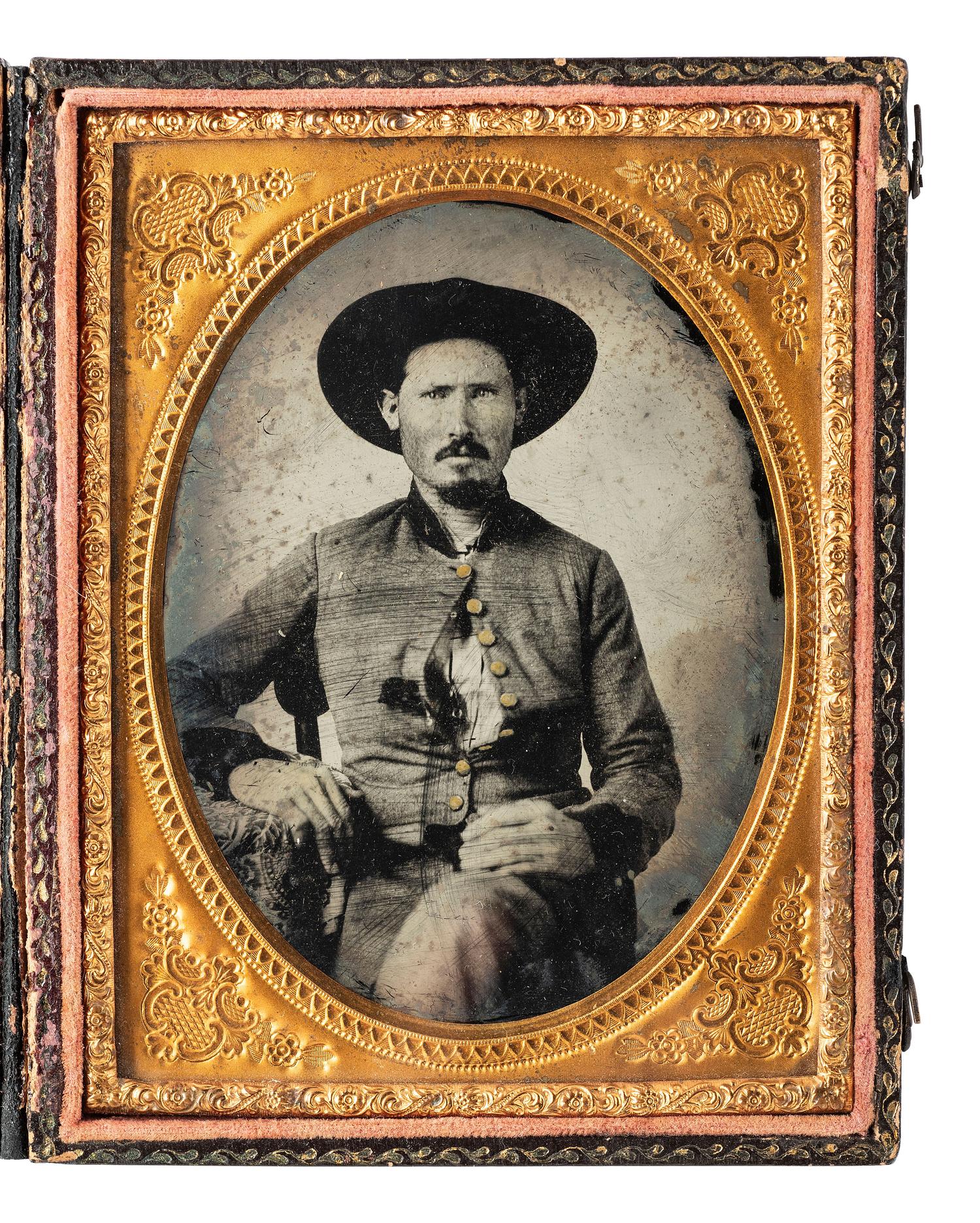 [CIVIL WAR]. Quarter plate ambrotype of a tough-looking Confederate soldier.