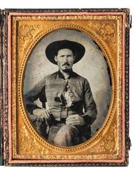 [CIVIL WAR]. Quarter plate ambrotype of a tough-looking Confederate soldier.