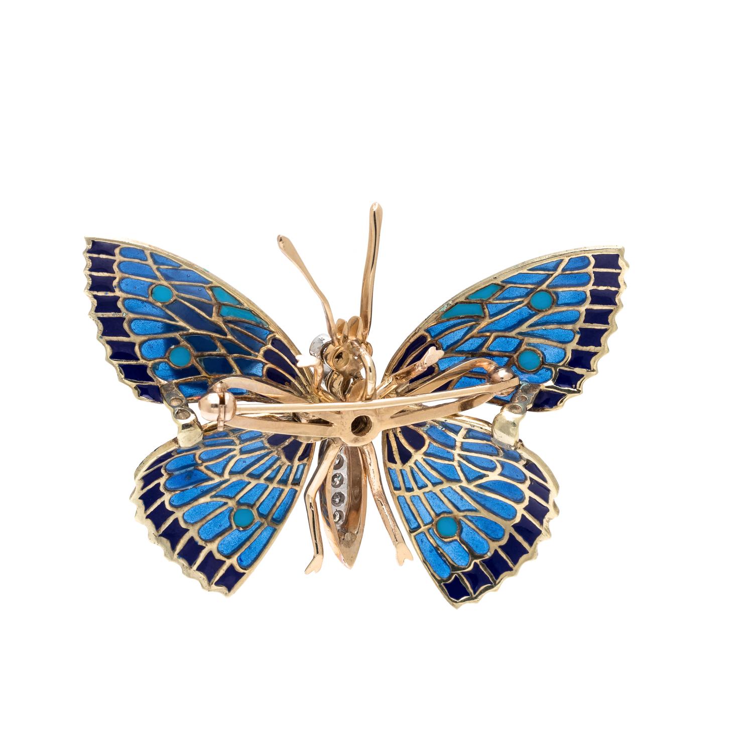 PLIQUE-À-JOUR ENAMEL AND DIAMOND BUTTERFLY BROOCH