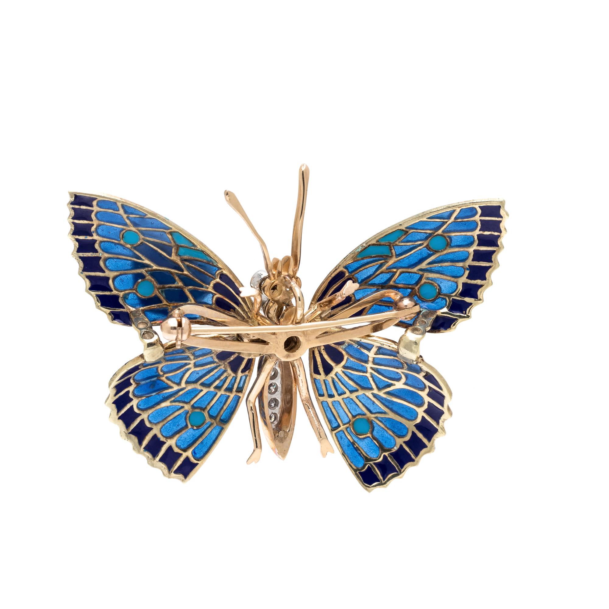 PLIQUE-À-JOUR ENAMEL AND DIAMOND BUTTERFLY BROOCH