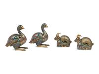 Two Pairs of Chinese Cloisonné Enamel Animal Form Vessels