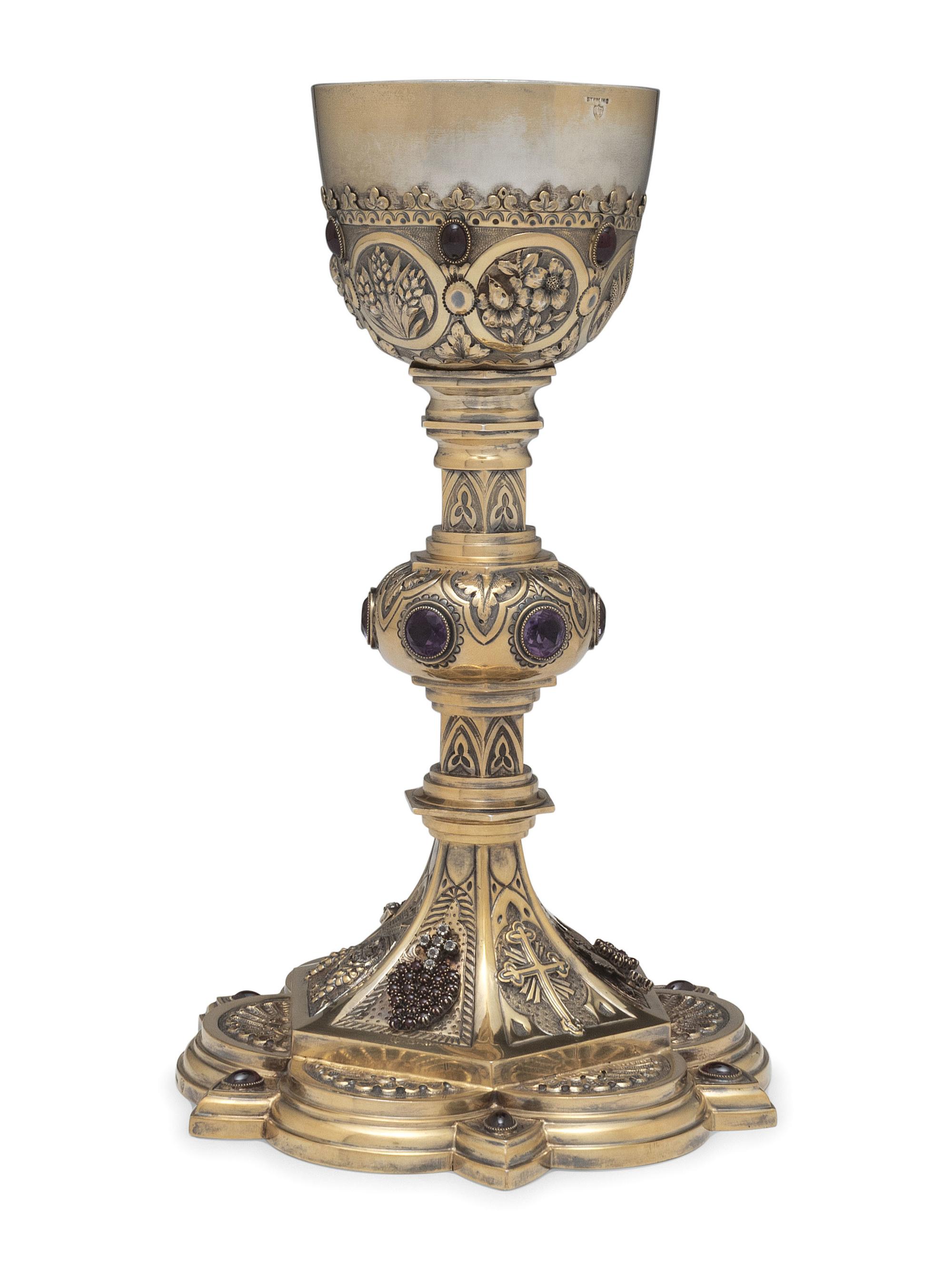 An American Silver and Jewel-Mounted Communion Chalice
