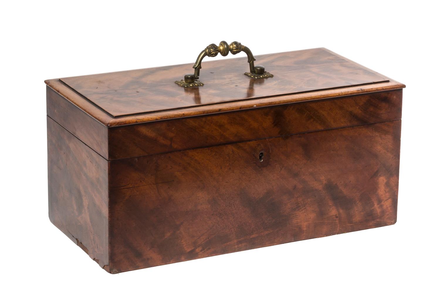 An English Burlwood Tea Caddy, Width 14 1/4 inches.