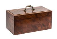 An English Burlwood Tea Caddy, Width 14 1/4 inches.