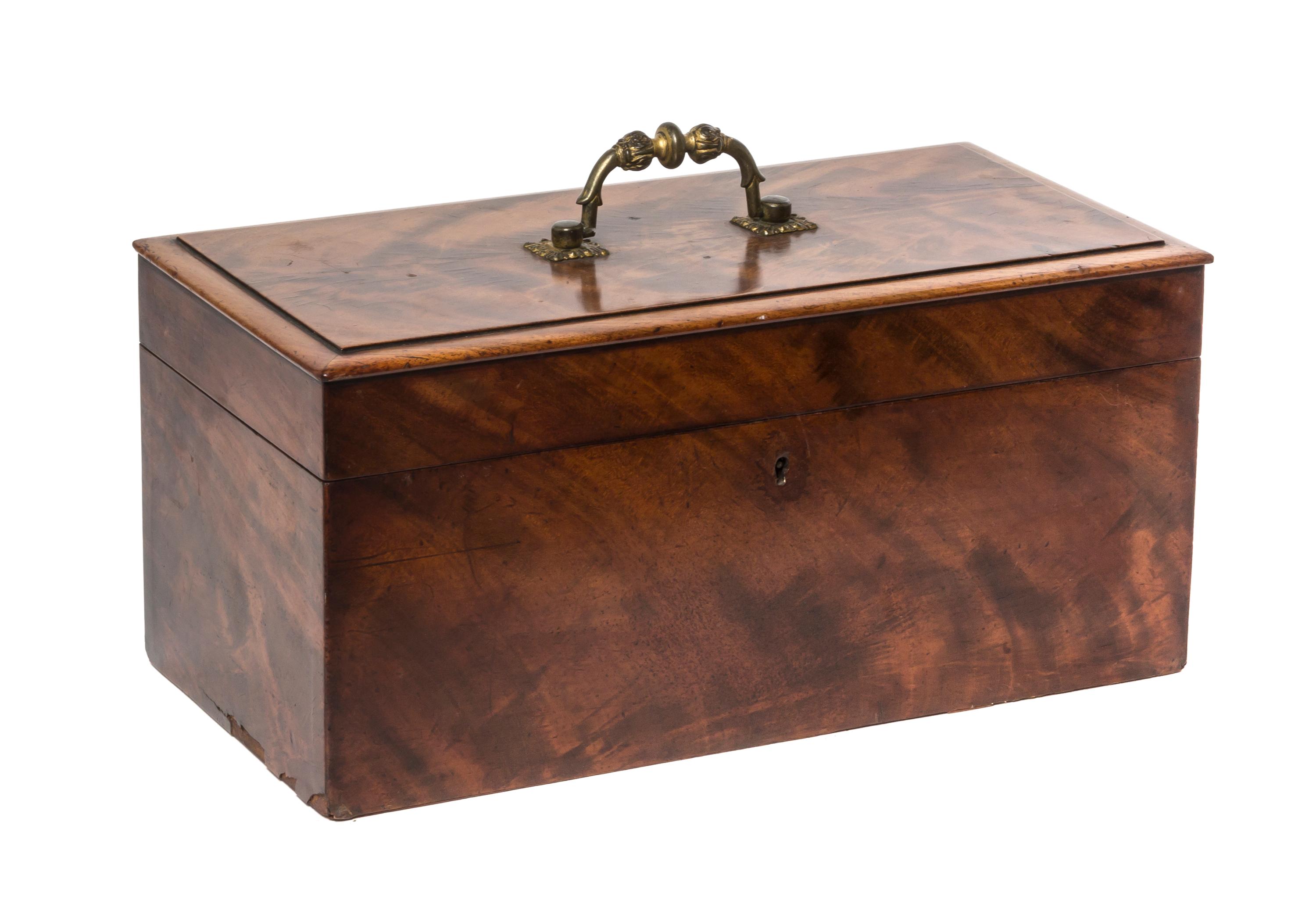 An English Burlwood Tea Caddy, Width 14 1/4 inches.