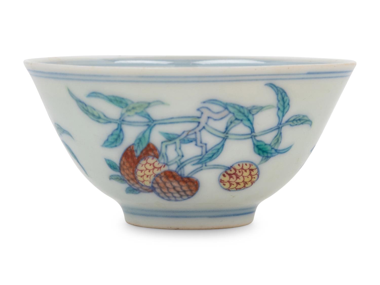 A Chinese Doucai Porcelain 'Sanduo' Cup