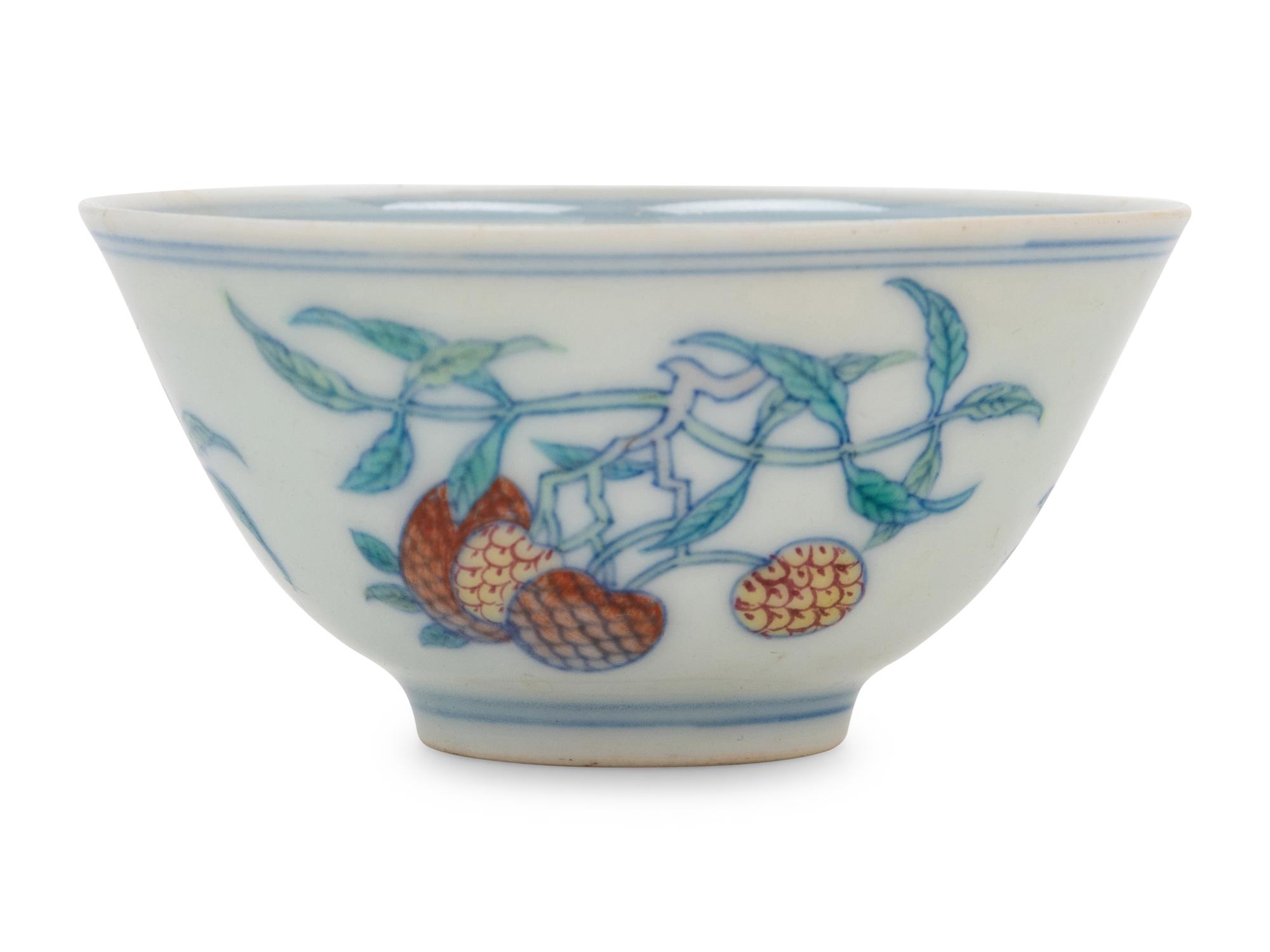 A Chinese Doucai Porcelain 'Sanduo' Cup
