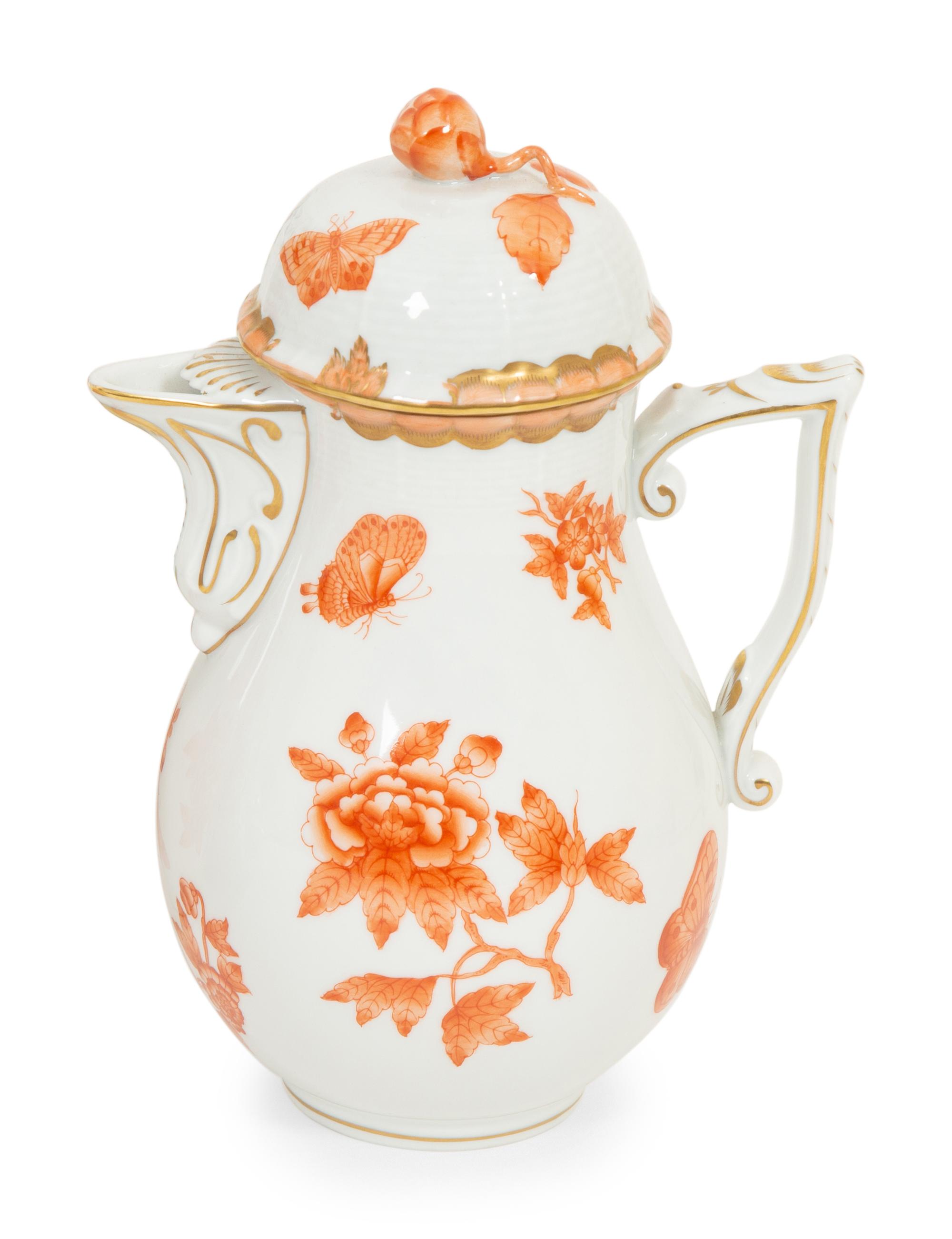 A Herend Porcelain Chinese Bouquet Rust Seven-Piece Tea and Coffee Service