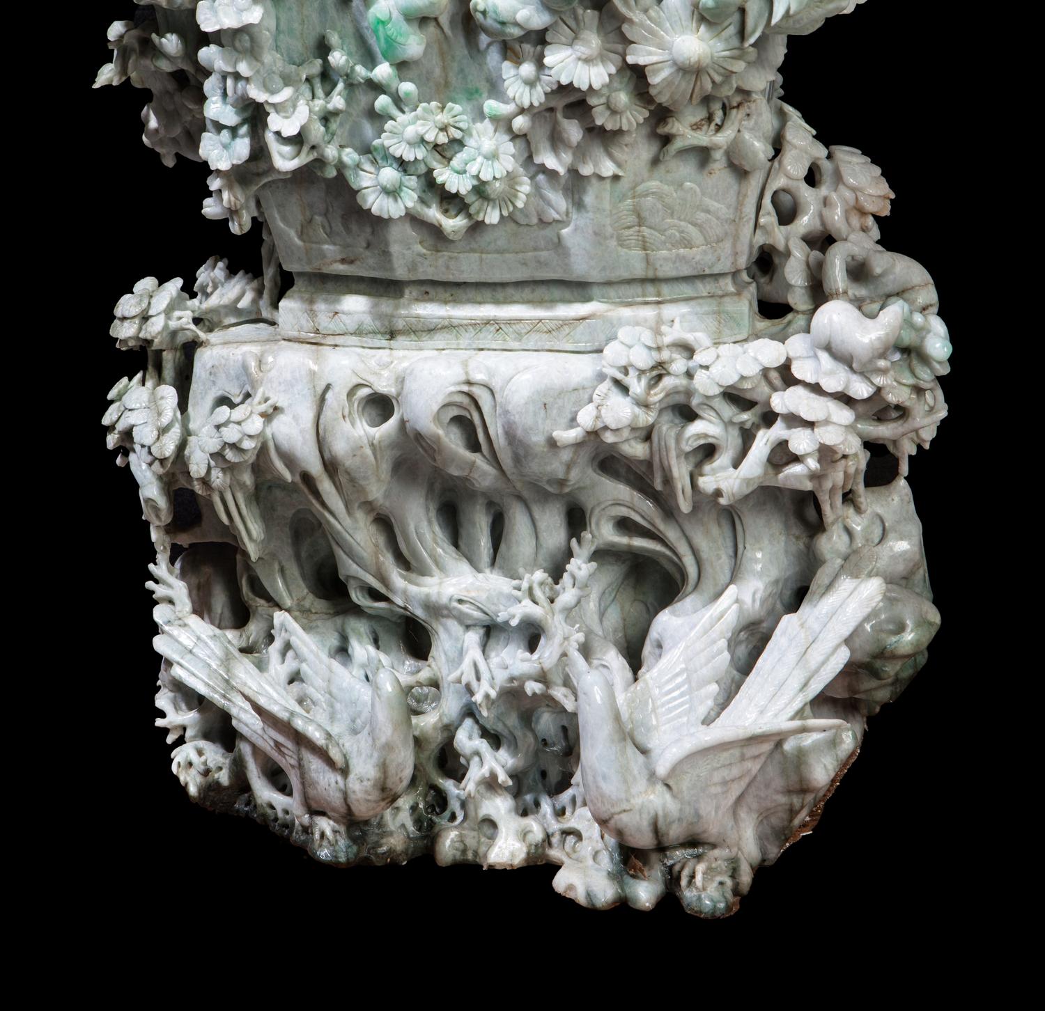A Large Chinese Export Jadeite Carving of Chrysanthemums