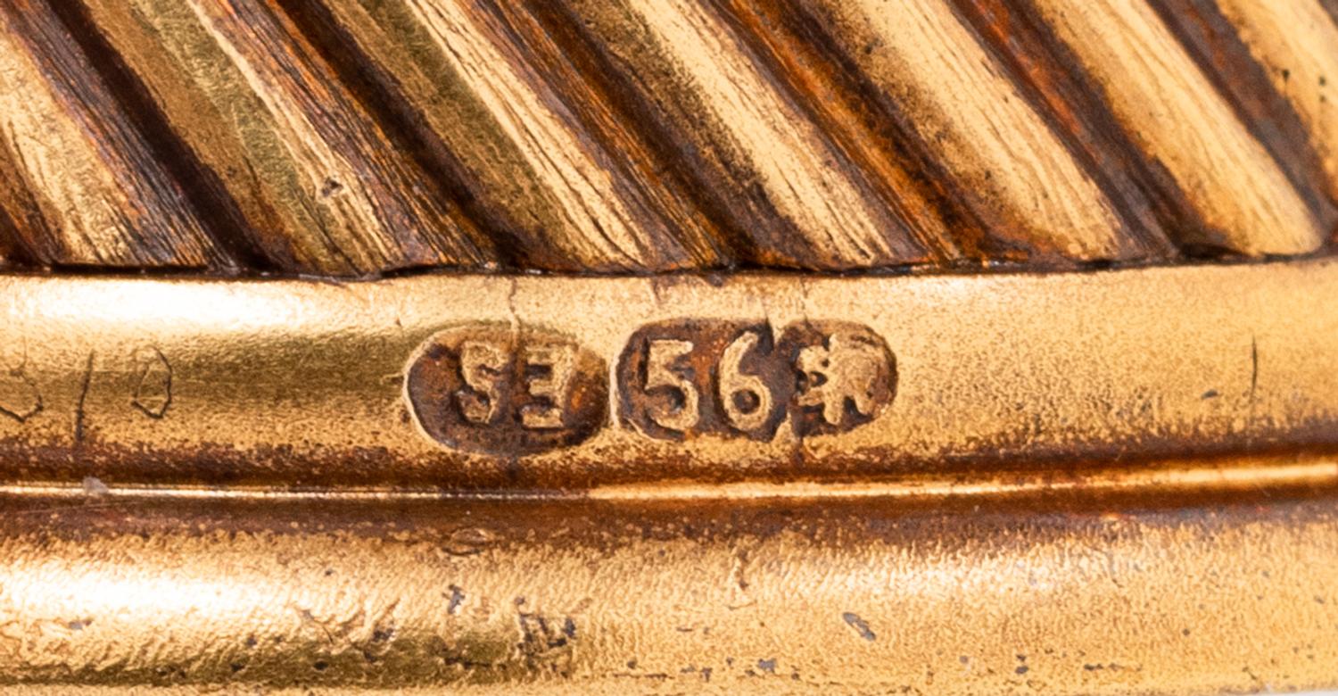 A Fabergé Yellow Gold and Pearl-Inset Mounted Carved Smokey Quartz Snuff Bottle