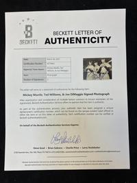 A Joe DiMaggio, Mickey Mantle and Ted Williams Triple Signed Autograph Photograph (Beckett Authentication Services Letter),