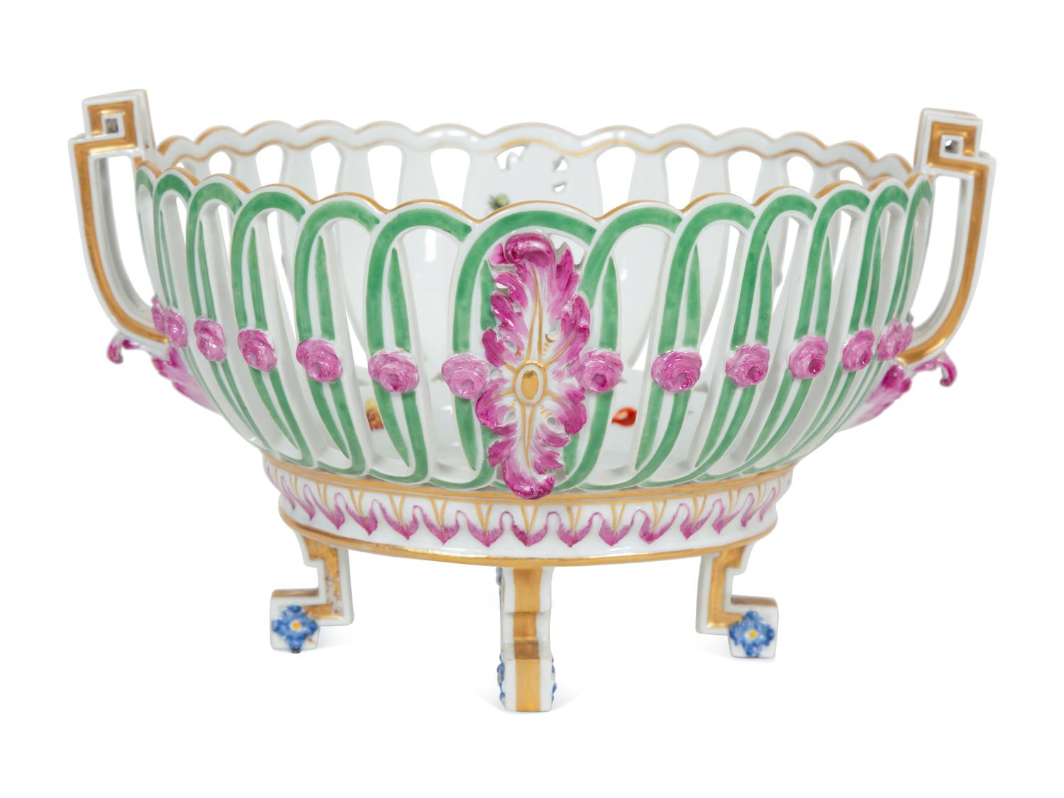 A Pair of German Porcelain Reticulated Baskets