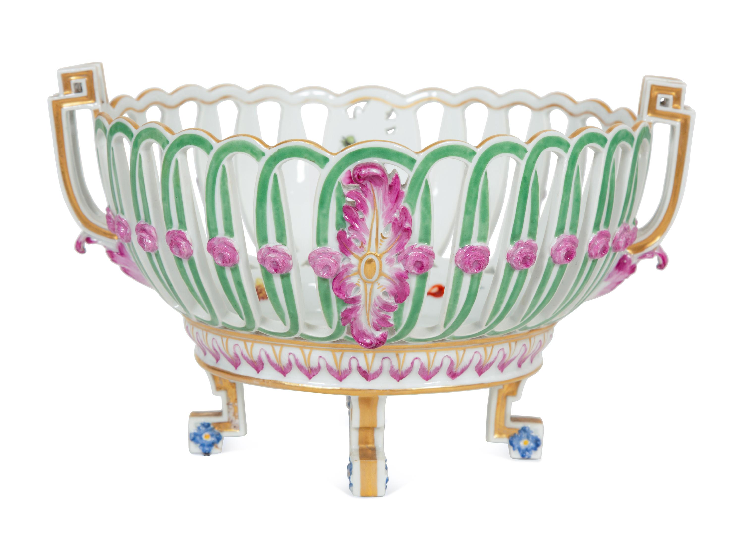 A Pair of German Porcelain Reticulated Baskets