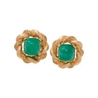 OSCAR HEYMAN & BROTHERS, YELLOW GOLD, EMERALD AND COLORED DIAMOND EARCLIPS