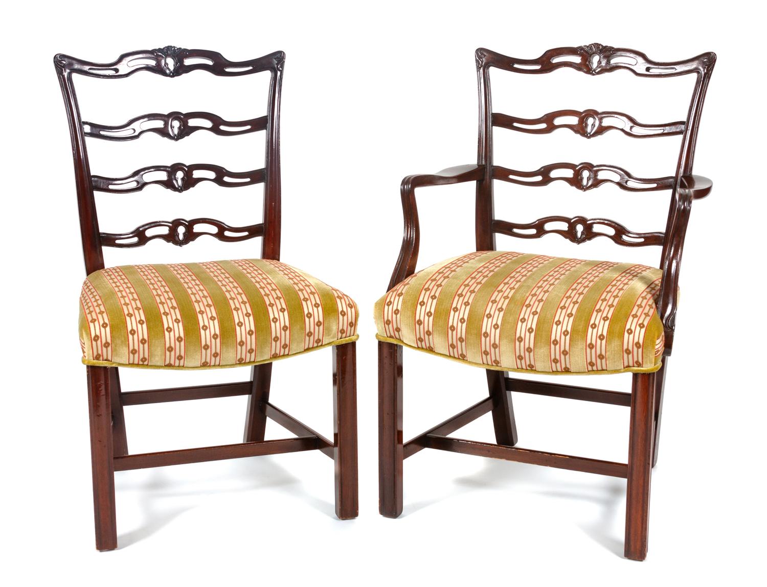 A Set of Eight Chippendale Style Mahogany Dining Chairs Height 37 inches. — 20TH CENTURY