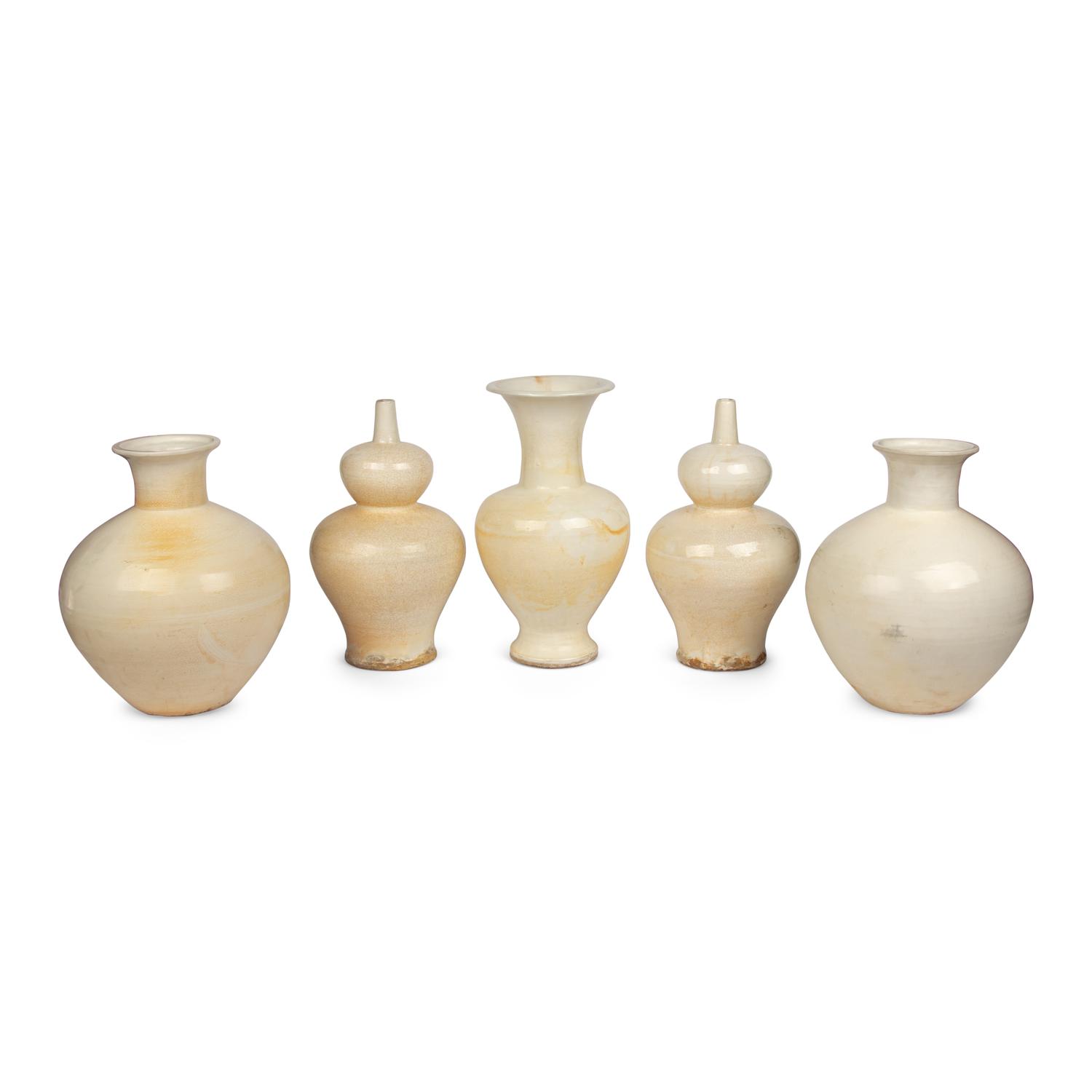 A Group of Five Glazed Ceramic Vases