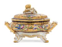 A Continental Porcelain Soup Tureen Width 15 inches.