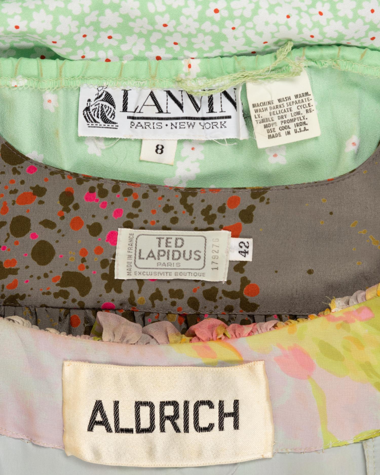 Three Designer Dresses: One Lanvin, One Ted Lapidus, One Larry Aldrich, 1970s