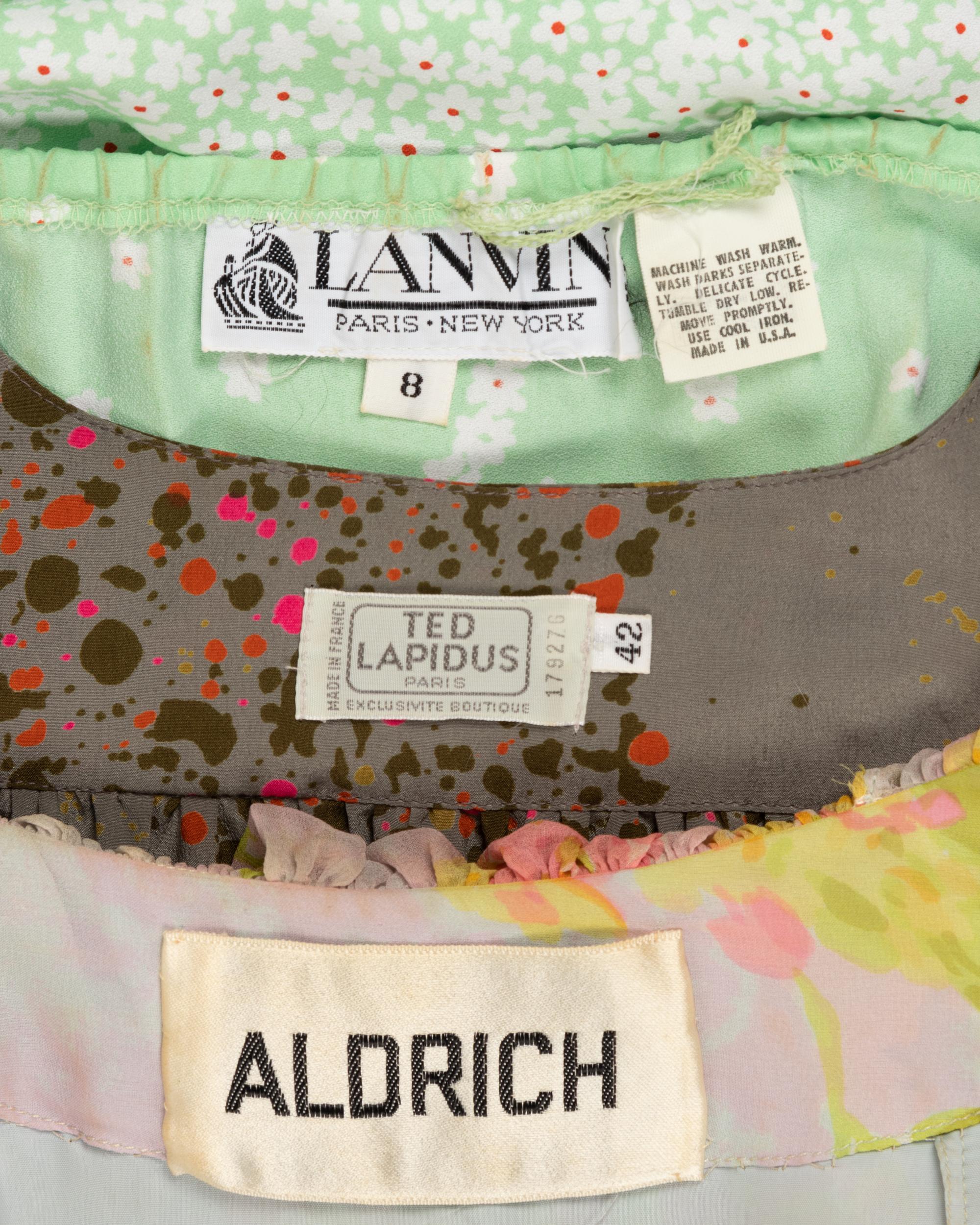 Three Designer Dresses: One Lanvin, One Ted Lapidus, One Larry Aldrich, 1970s