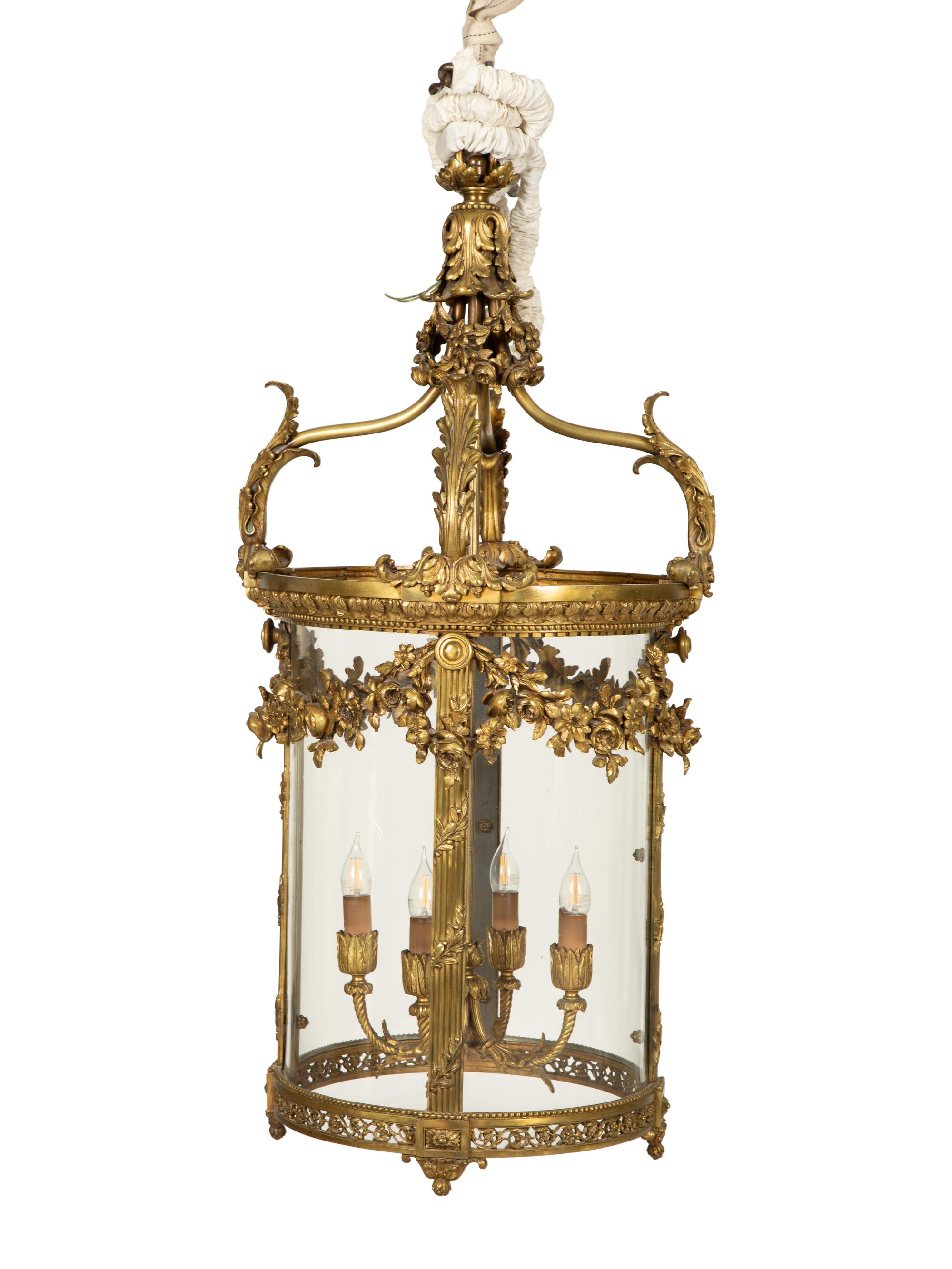 A Louis XVI Style Gilt Bronze Hall Lantern
