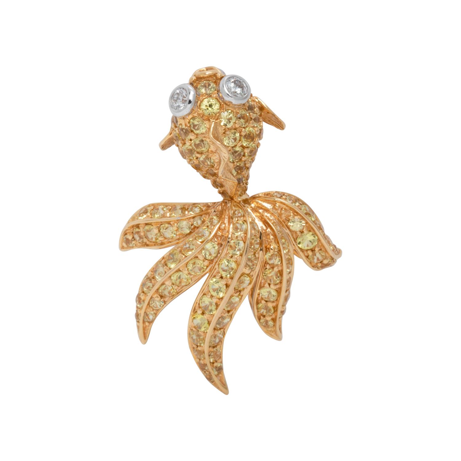 YELLOW SAPPHIRE AND DIAMOND FISH BROOCH