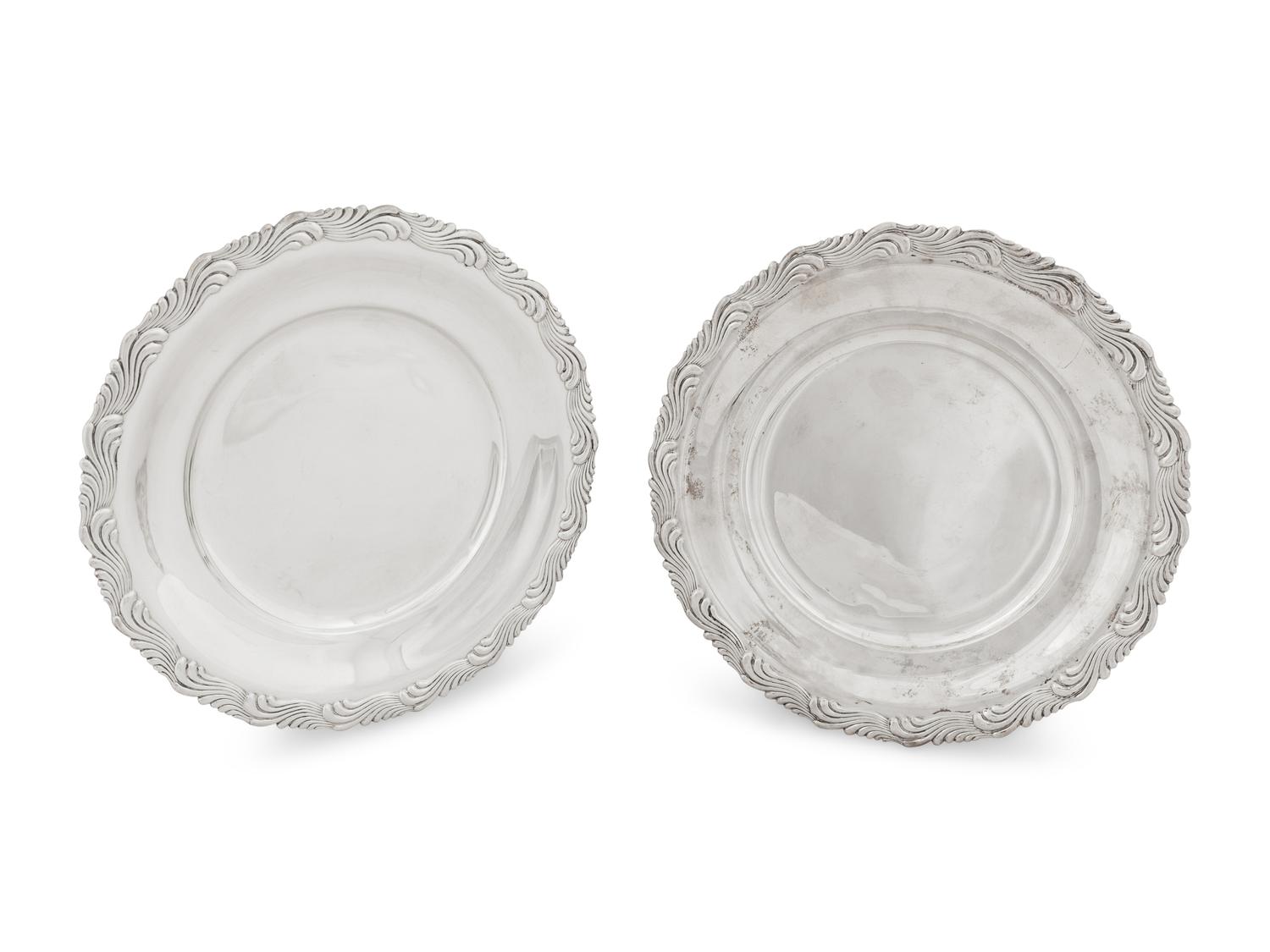 A Pair of Tiffany and Company Wave Edge Silver Trays