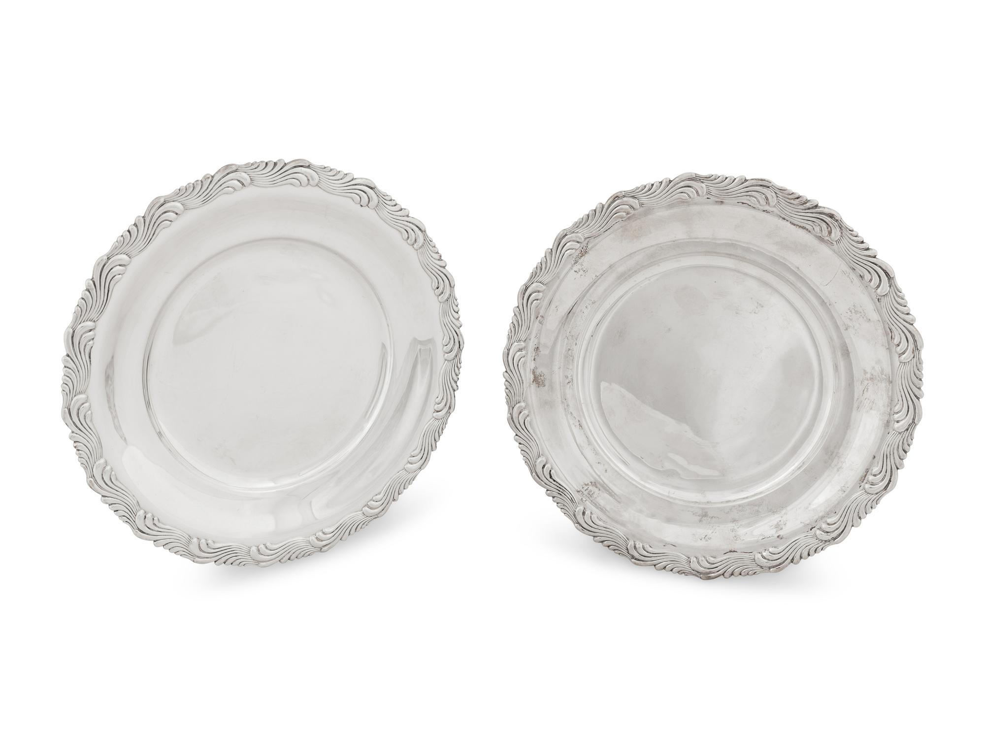A Pair of Tiffany and Company Wave Edge Silver Trays