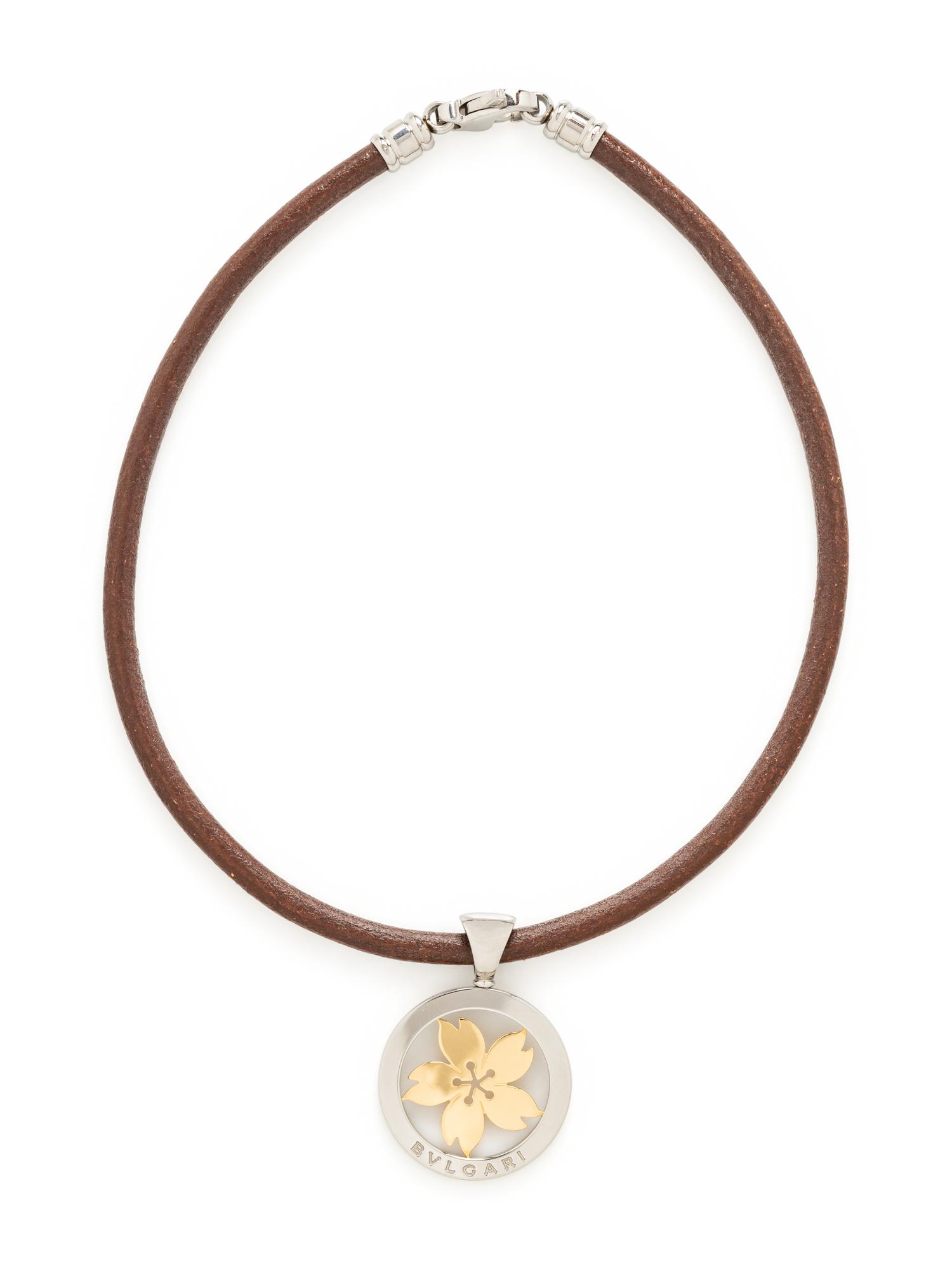 BULGARI, STAINLESS STEEL AND YELLOW GOLD 'TONDO SAKURA FLOWER' PENDANT NECKLACE