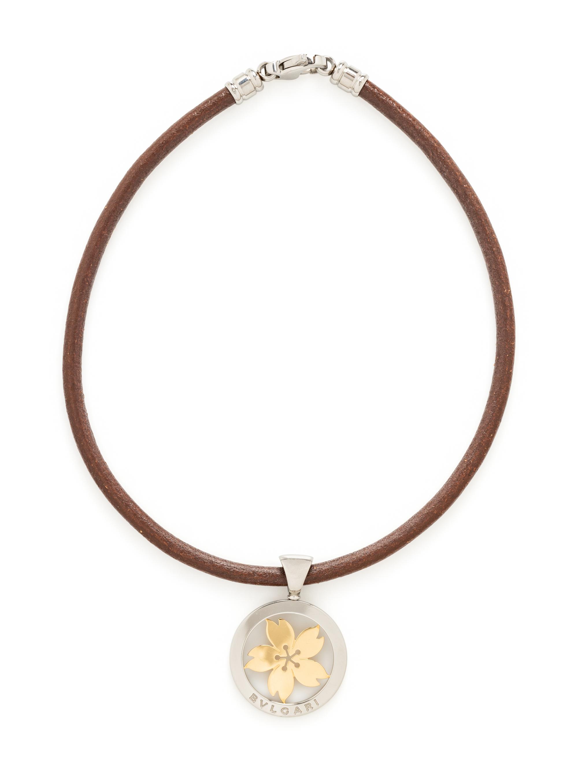 BULGARI, STAINLESS STEEL AND YELLOW GOLD 'TONDO SAKURA FLOWER' PENDANT NECKLACE